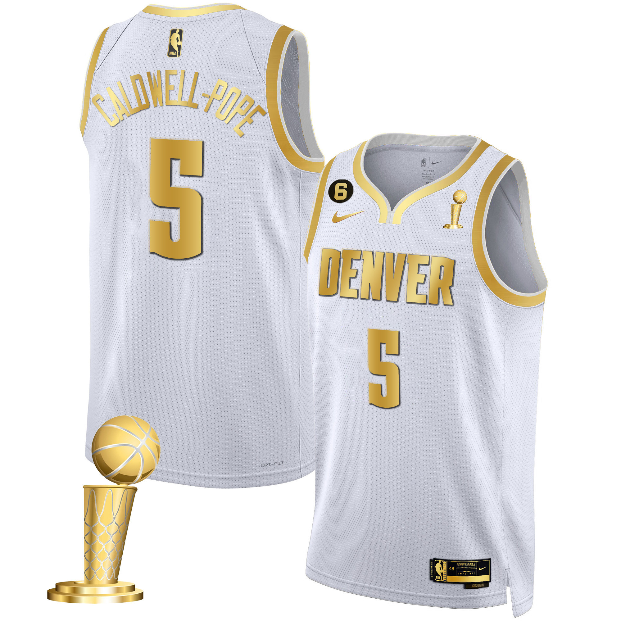 Caldwell-Pope Men's Denver Nuggets Champions Black & White Gold Jersey - All Stitched
