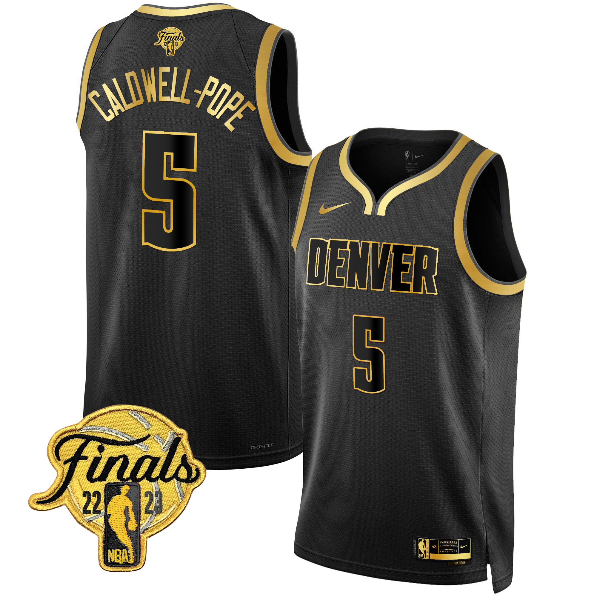 Caldwell-Pope Men's Denver Nuggets Finals Patch Collection V2 Black Gold Jersey - All Stitched