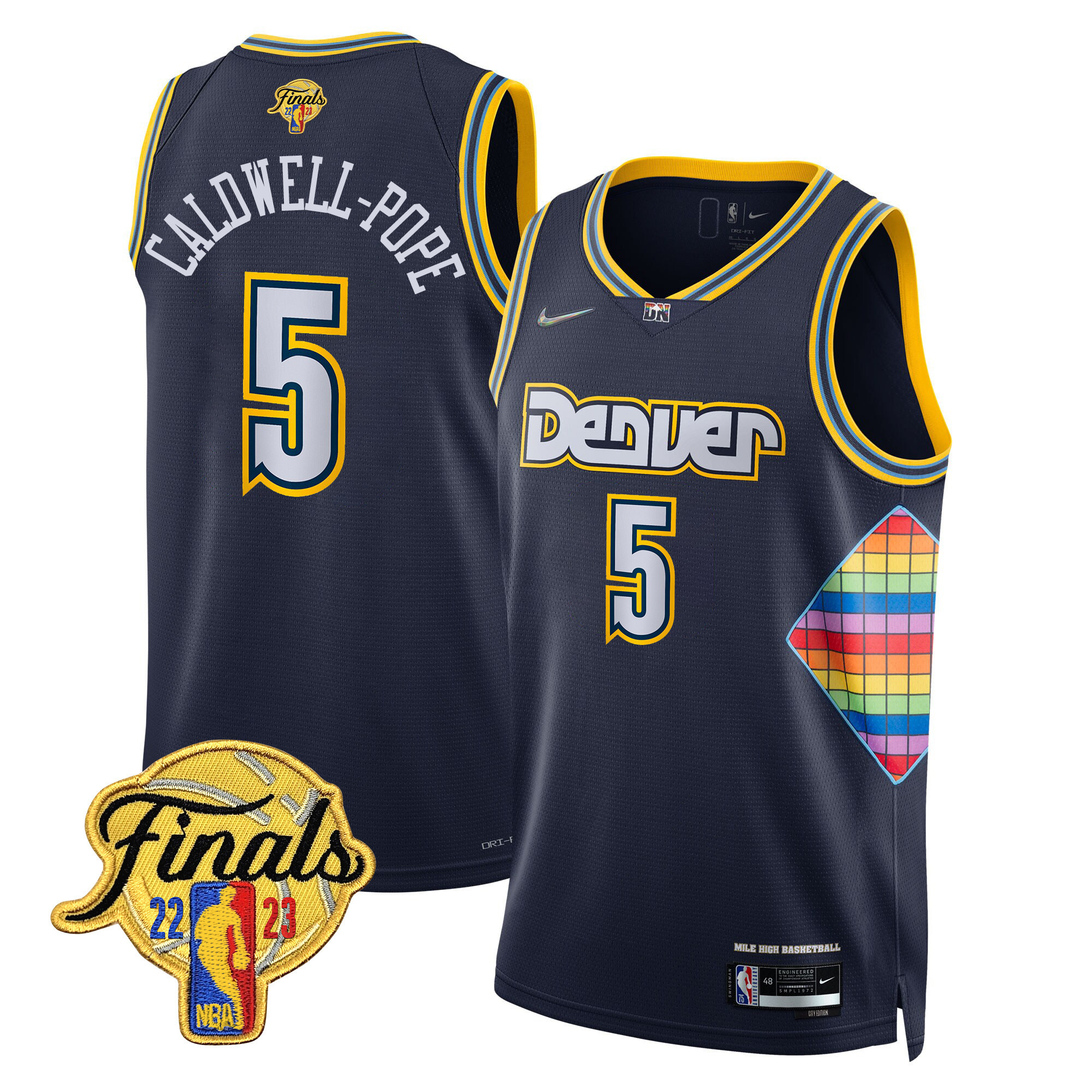 Caldwell-Pope Men's Denver Nuggets Finals Patch Gold Trim City Navy Jersey - All Stitched