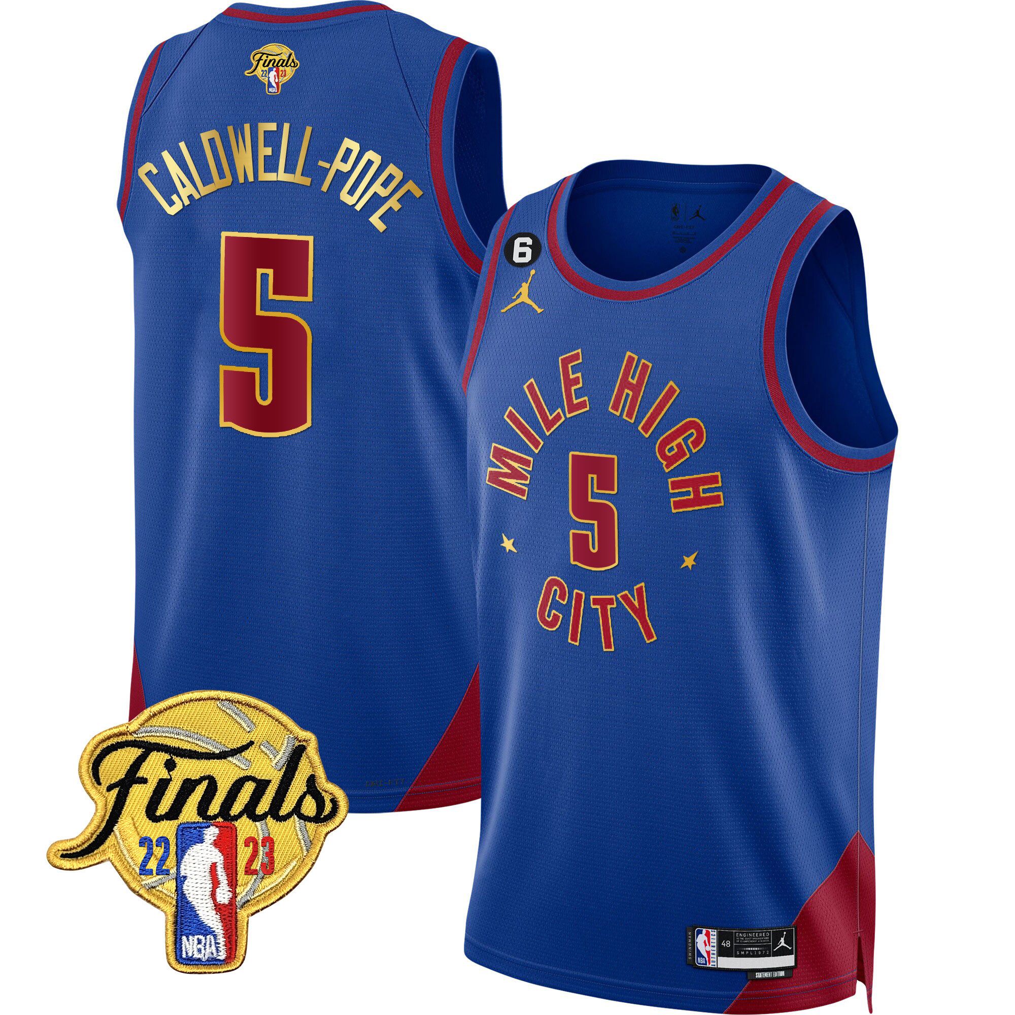 Caldwell-Pope Men's Denver Nuggets Finals Patch Gold Trim Statement V2 Jersey - All Stitched