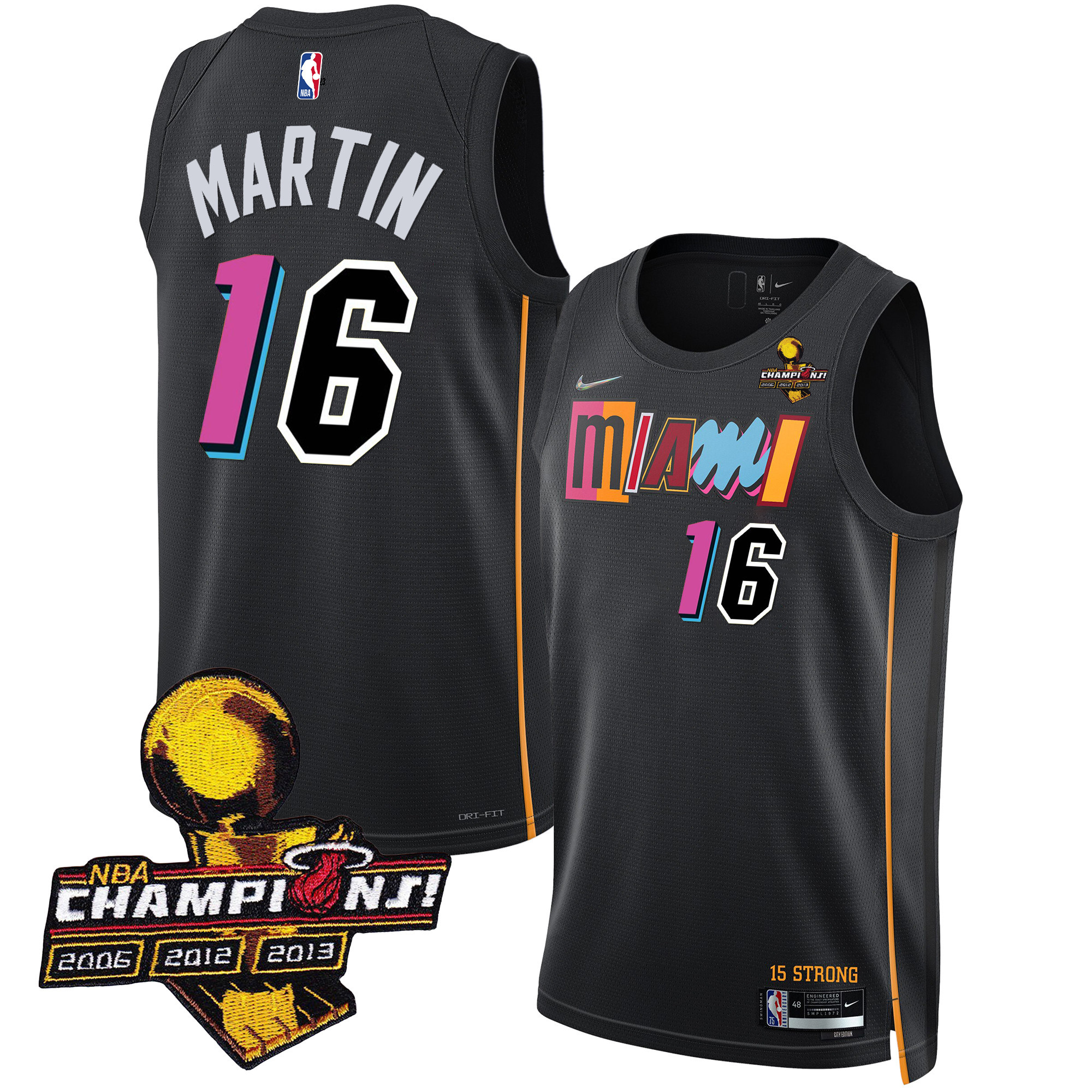 Caleb Martin Men's Miami Heat 3-Time Champions Patch Collection City Black Jersey - All Stitched