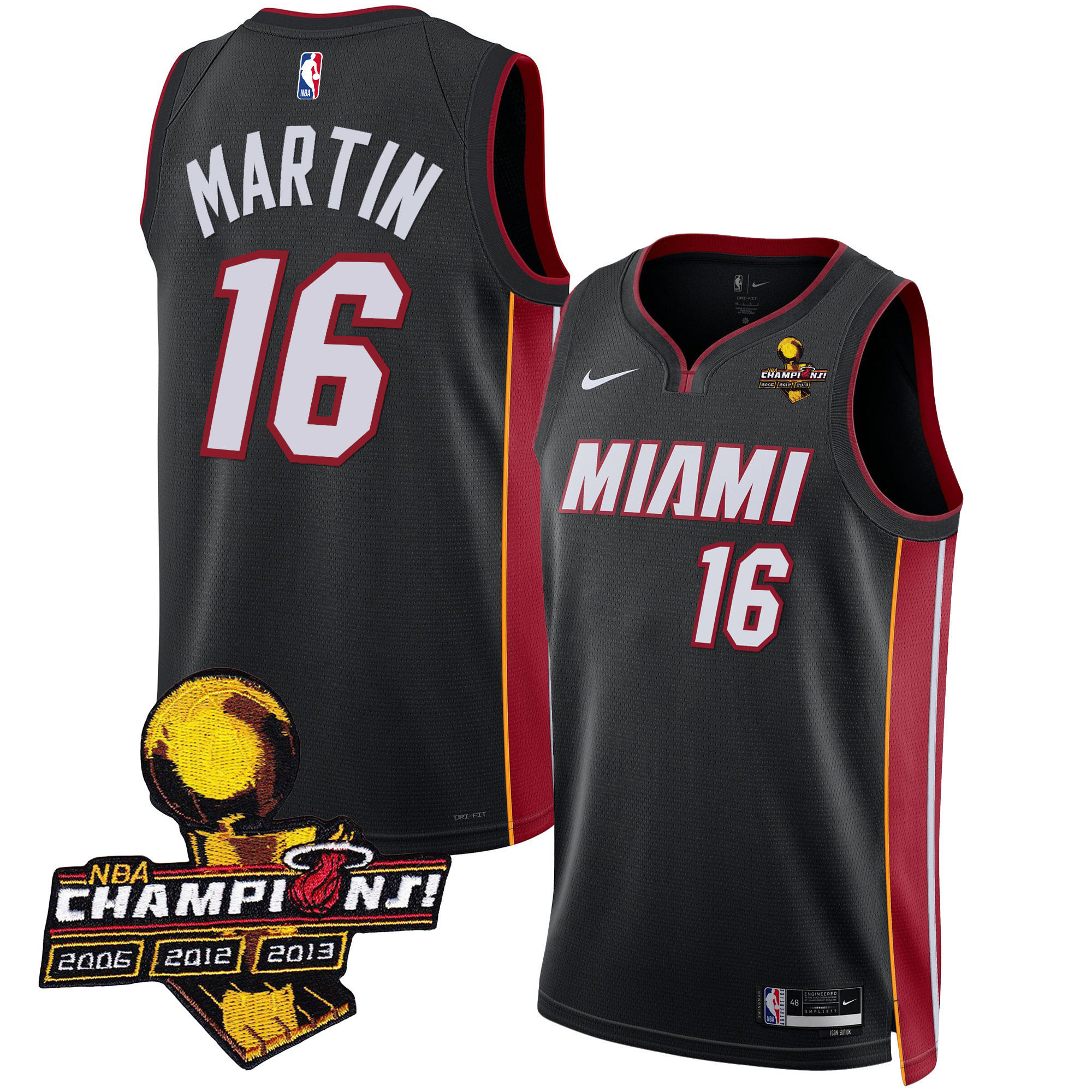 Caleb Martin Men's Miami Heat 3-Time Champions Patch Collection Icon Jersey - All Stitched
