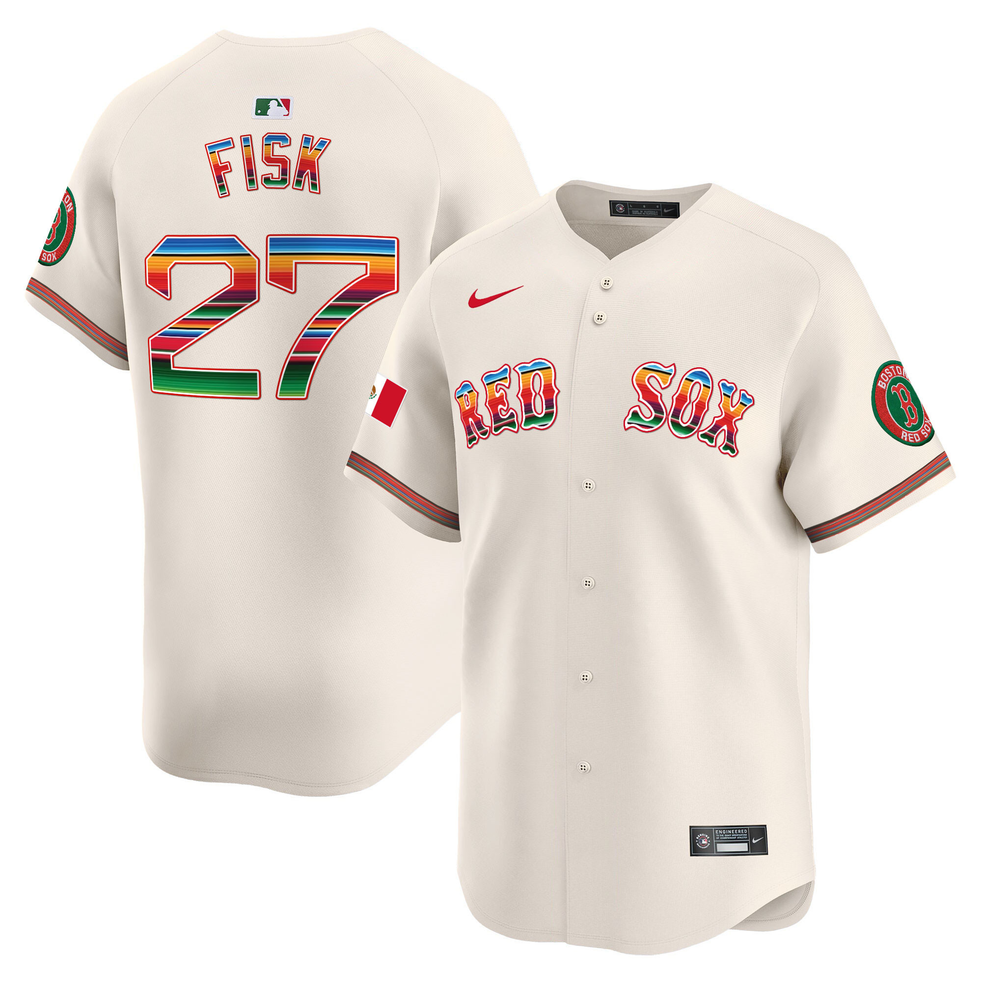 Carlton Fisk Men's Boston Red Sox Mexico Vapor Premier Limited Cream Jersey - All Stitched