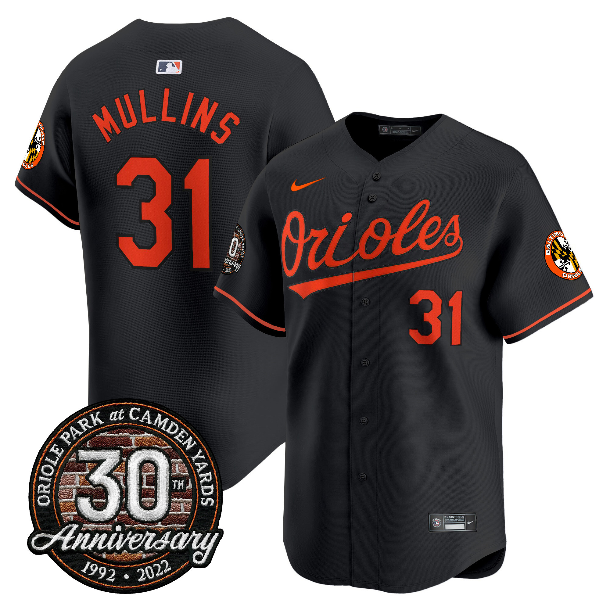 Cedric Mullins Men’s Baltimore Orioles Camden Yards 30th Anniversary Patch Vapor Premier Limited Black Jersey - All Stitched