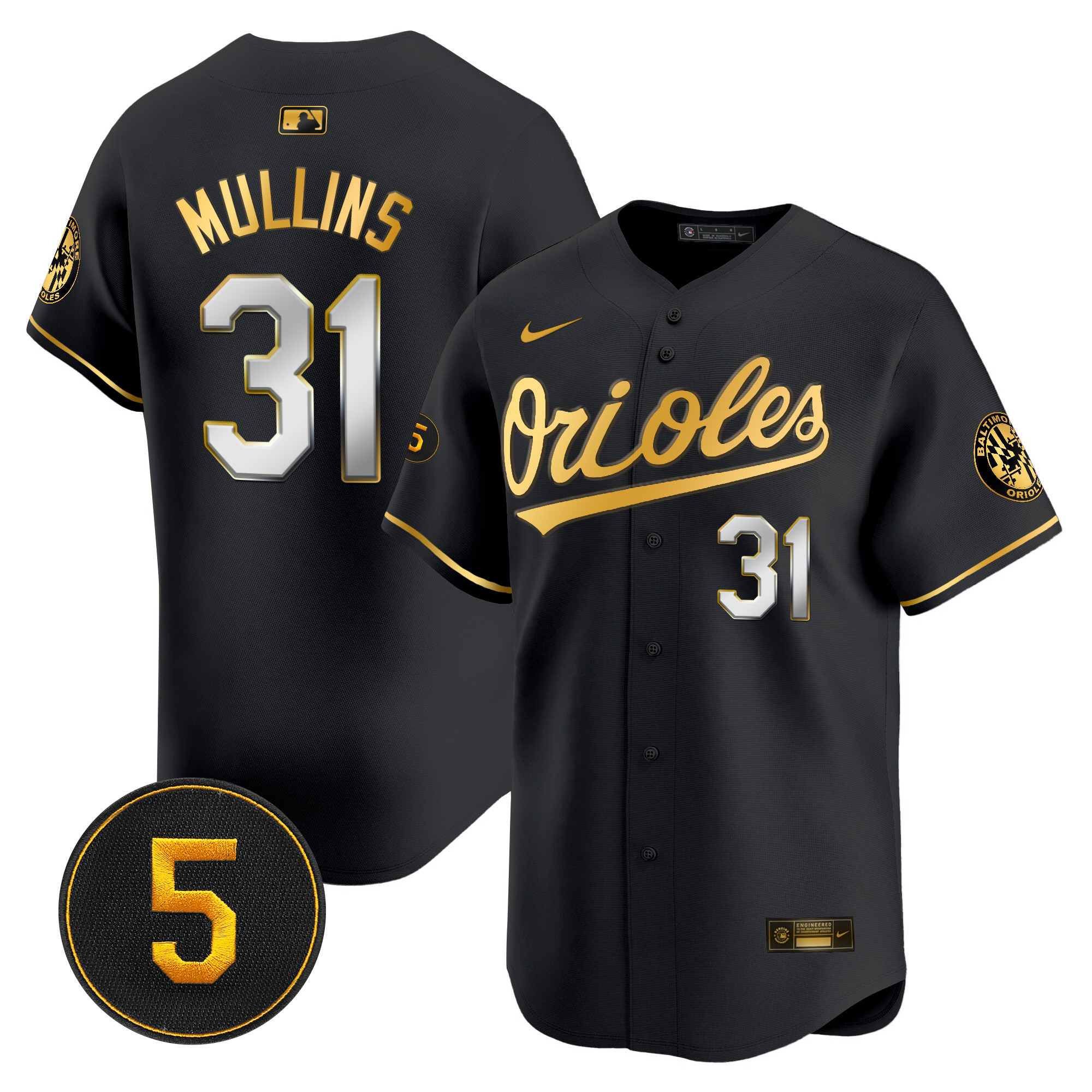 Cedric Mullins Men’s Baltimore Orioles Robinson Patch Vapor Premier Limited Black Limited Jersey - All Stitched