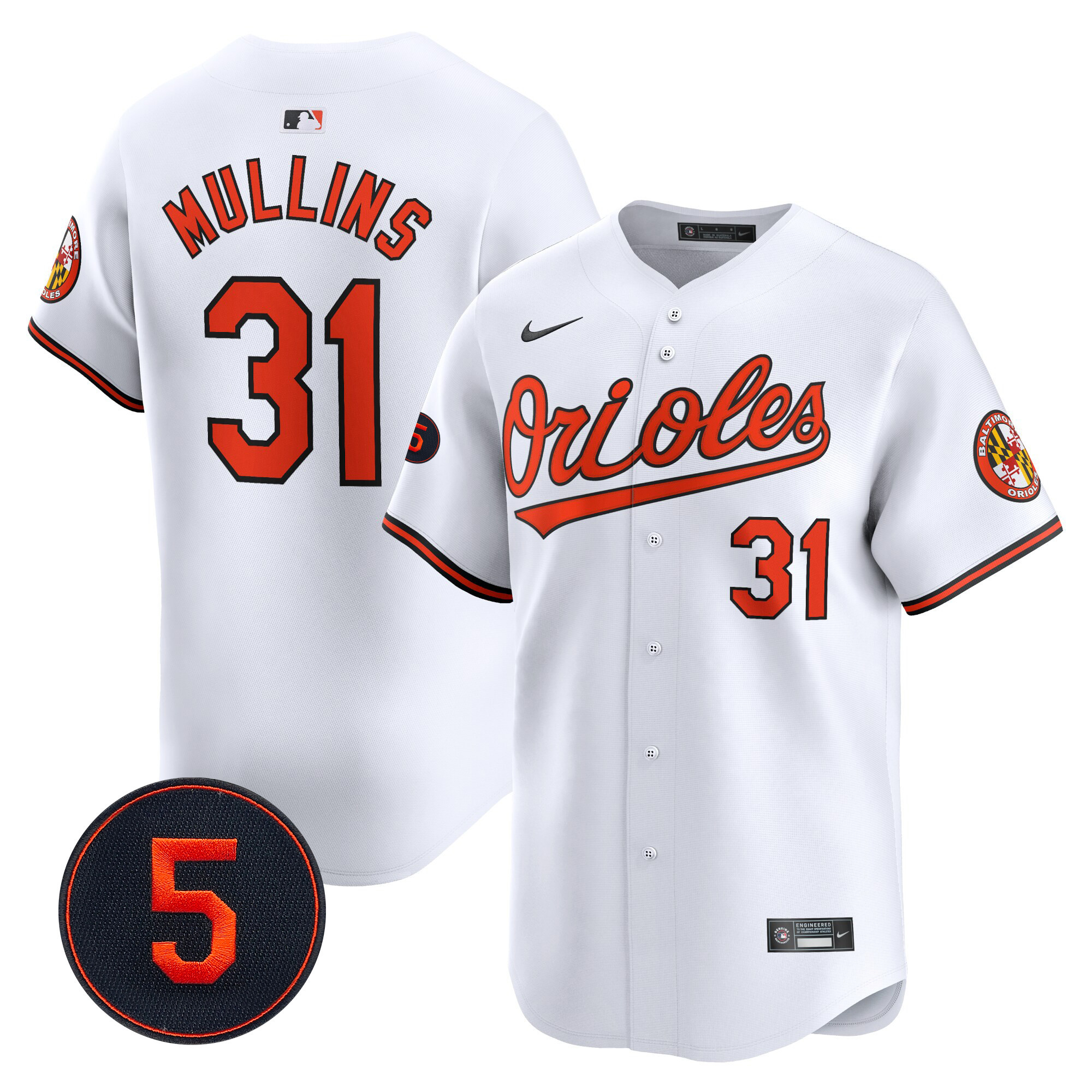 Cedric Mullins Men’s Baltimore Orioles Robinson Patch Vapor Premier Limited White Jersey - All Stitched