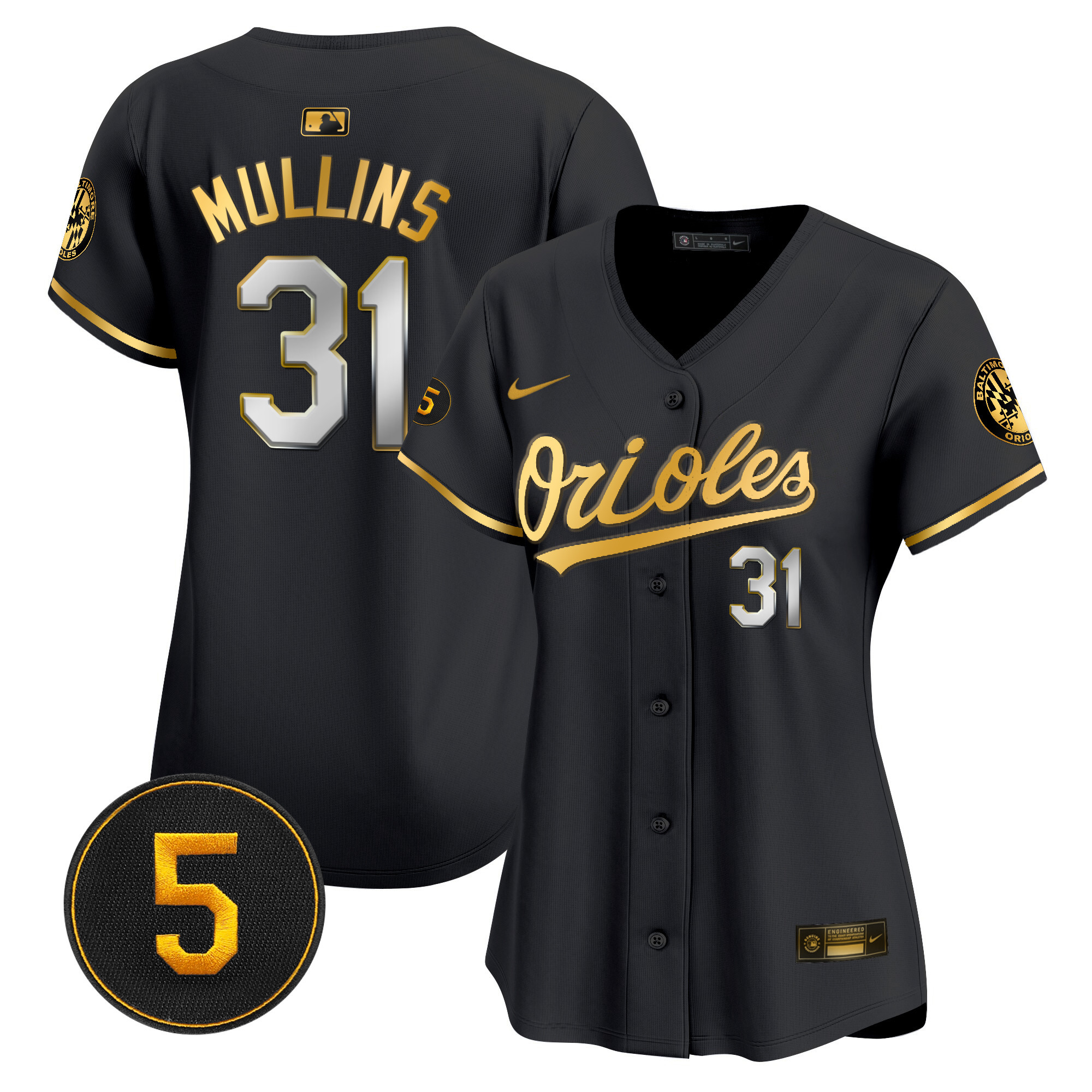 Cedric Mullins Women’s Baltimore Orioles Robinson Patch Vapor Premier Limited Black Limited Jersey - All Stitched