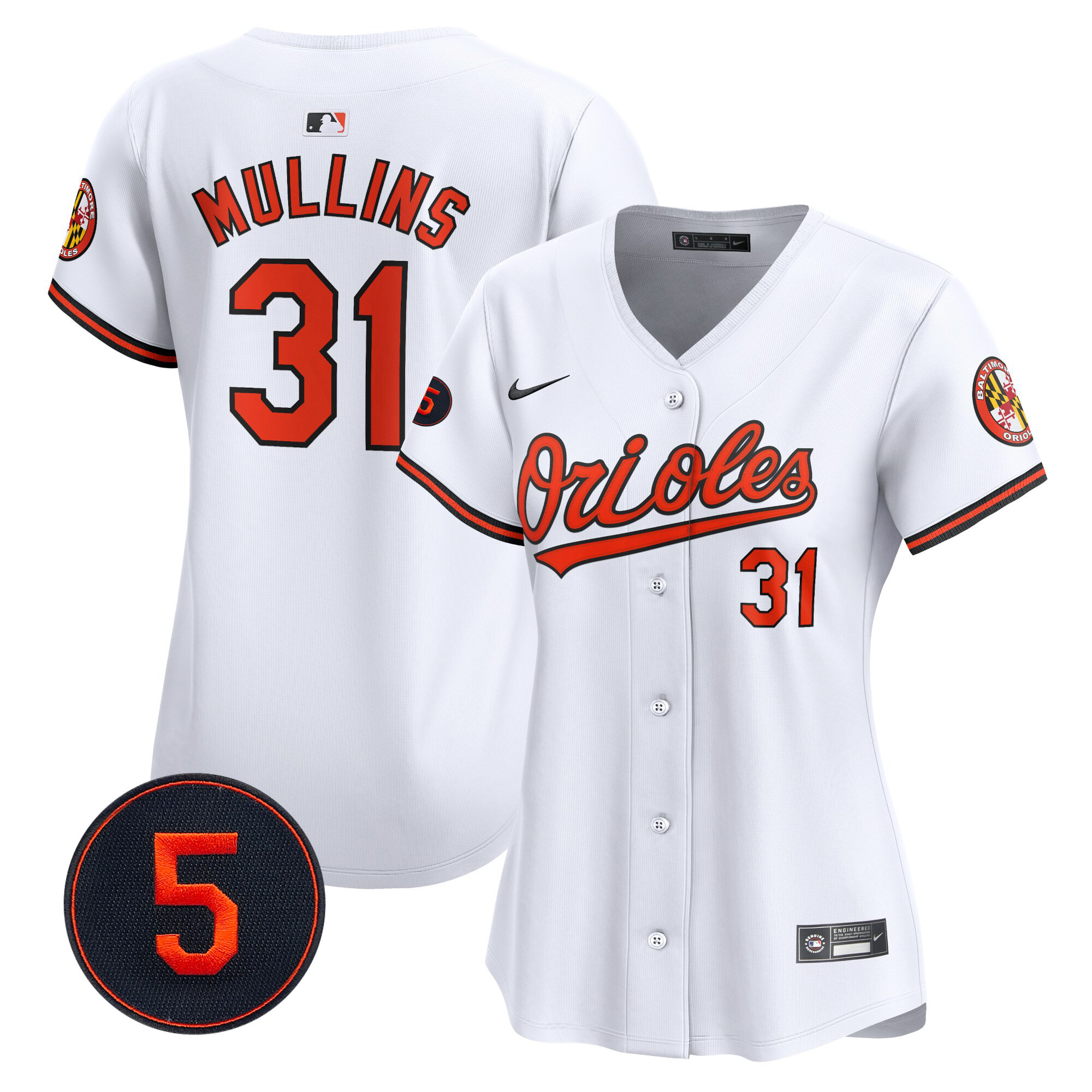 Cedric Mullins Women’s Baltimore Orioles Robinson Patch Vapor Premier Limited White Jersey - All Stitched