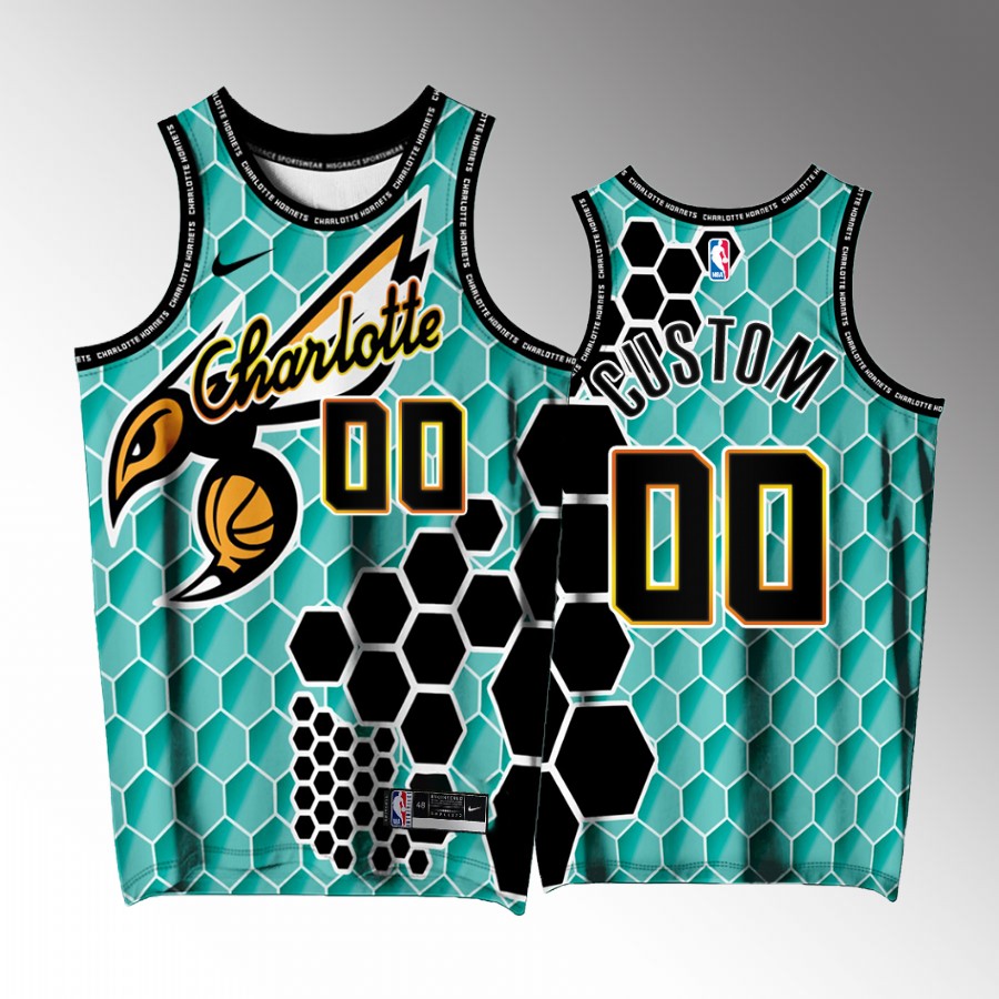 Charlotte Hornets #00 Custom Buzz City Teal Jersey Exclusive Edition