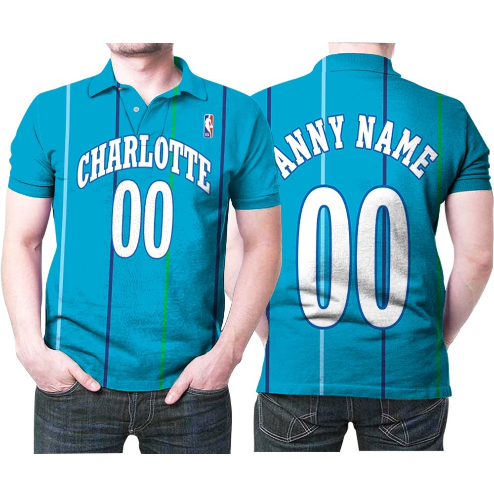 Charlotte Hornets Basketball Team Logo Hardwood Classics Teal Jersey Style Custom Gift For Hornets Fans Polo Shirt