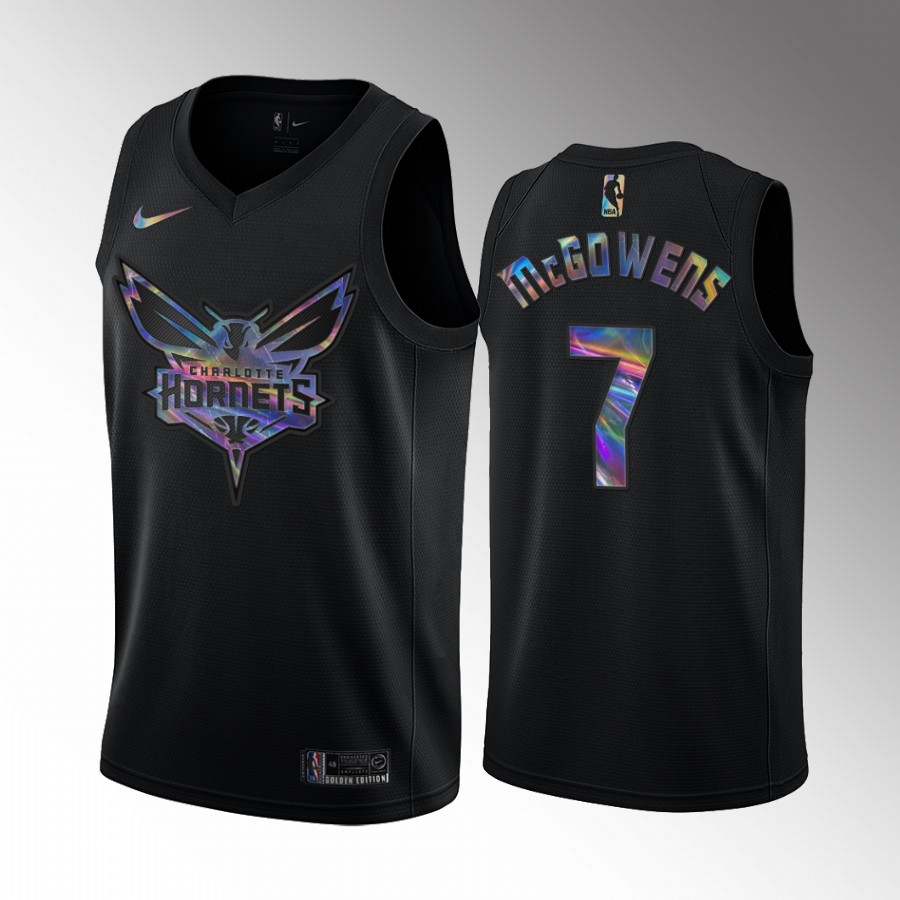 Charlotte Hornets Bryce McGowens #7 Jersey Iridescent Holographic Black Draft