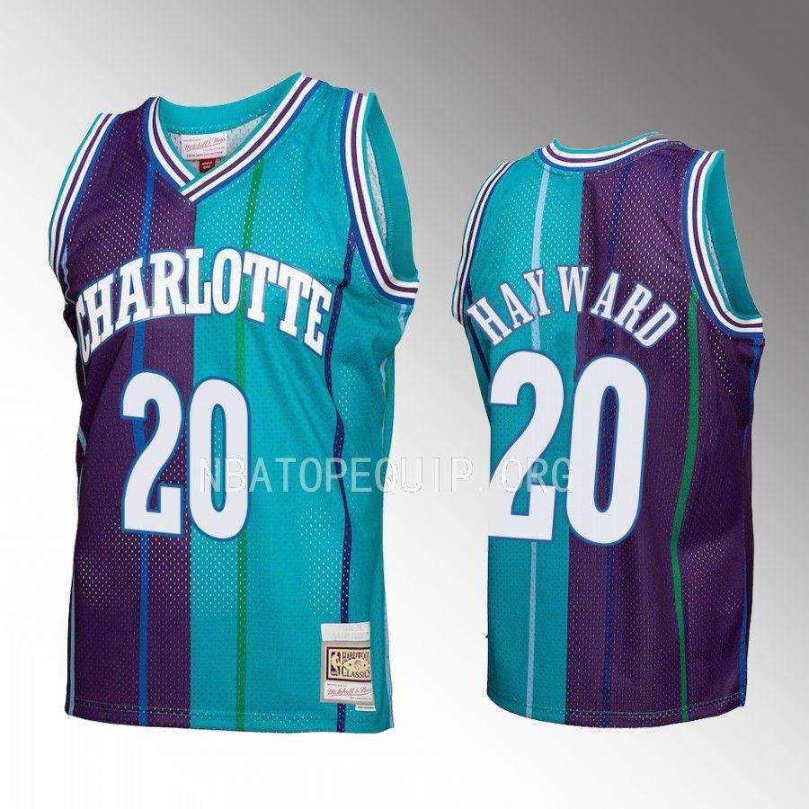 Charlotte Hornets Gordon Hayward Teal Purple Hardwood Classics Men Jersey Split Swingman