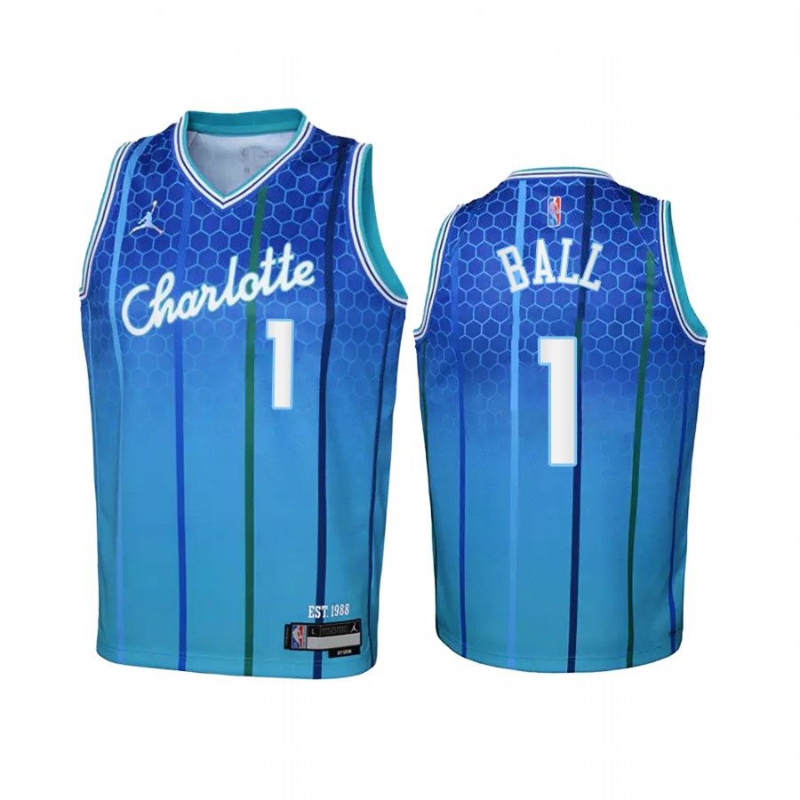 Charlotte Hornets LaMelo Ball City Edition Blue Youth Jersey New Number #1
