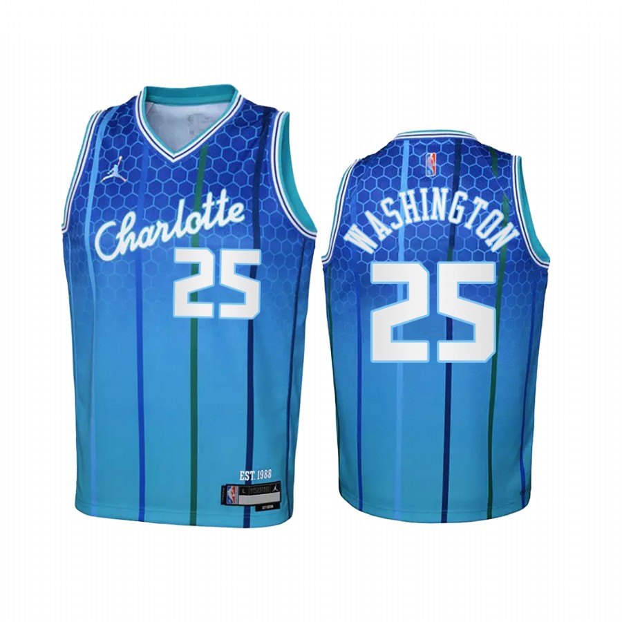 Charlotte Hornets P.J. Washington City Edition Teal Youth Jersey 75th Anniversary #25