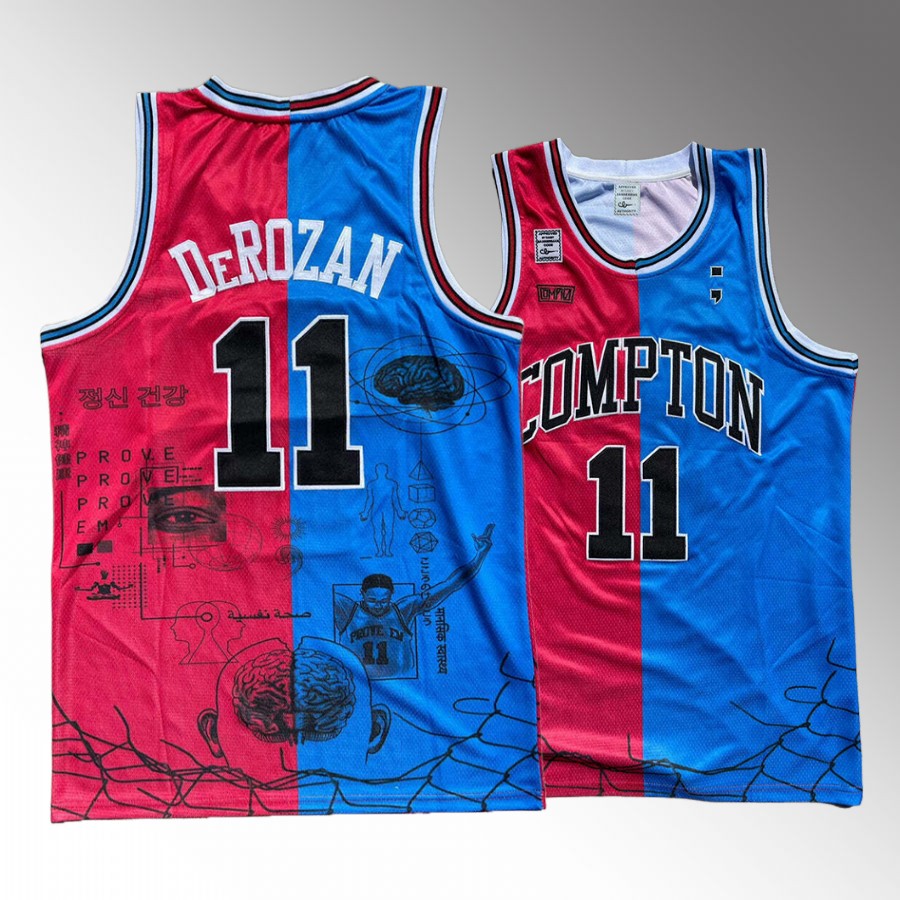 Chicago Bulls #11 DeMar DeRozan Compton Prove Em Red Blue Jersey Split