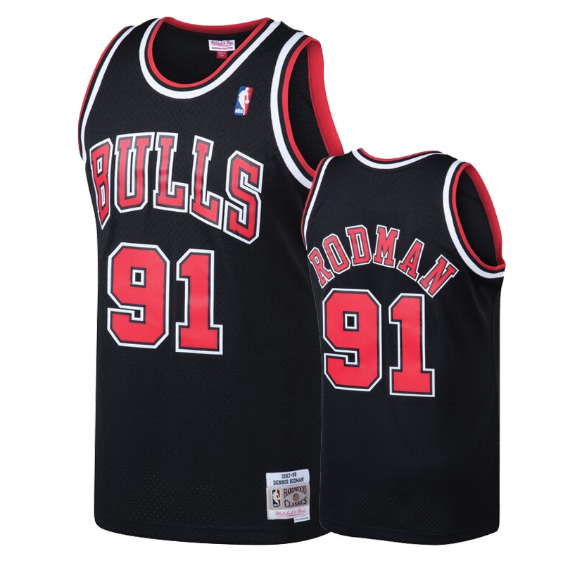 Chicago Bulls #91 Dennis Rodman Black Hardwood Classics Men's Jersey