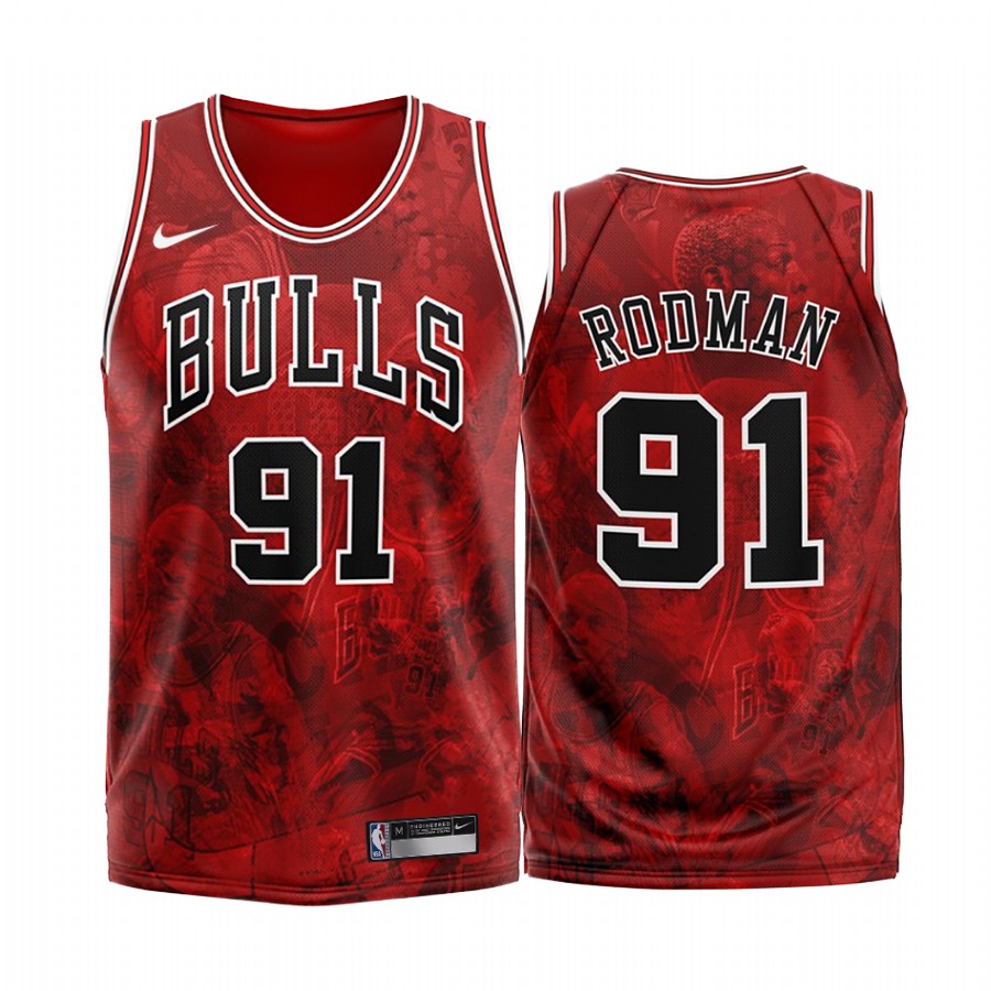 Chicago Bulls Dennis Rodman #91 Red Fashion Edition Jersey