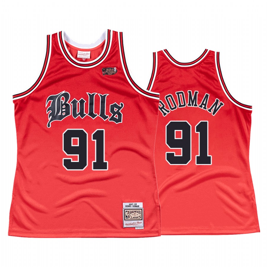Chicago Bulls Dennis Rodman #91 Red Old English Jersey