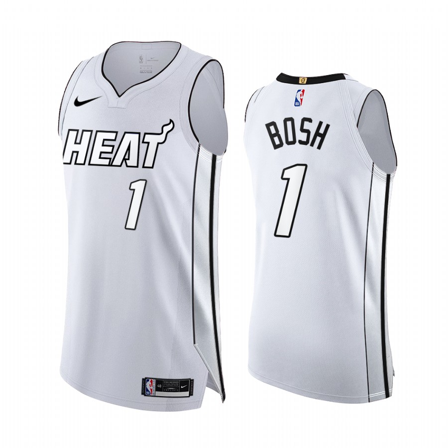 Chris Bosh White Hot #1 Miami Heat Playoffs Jersey