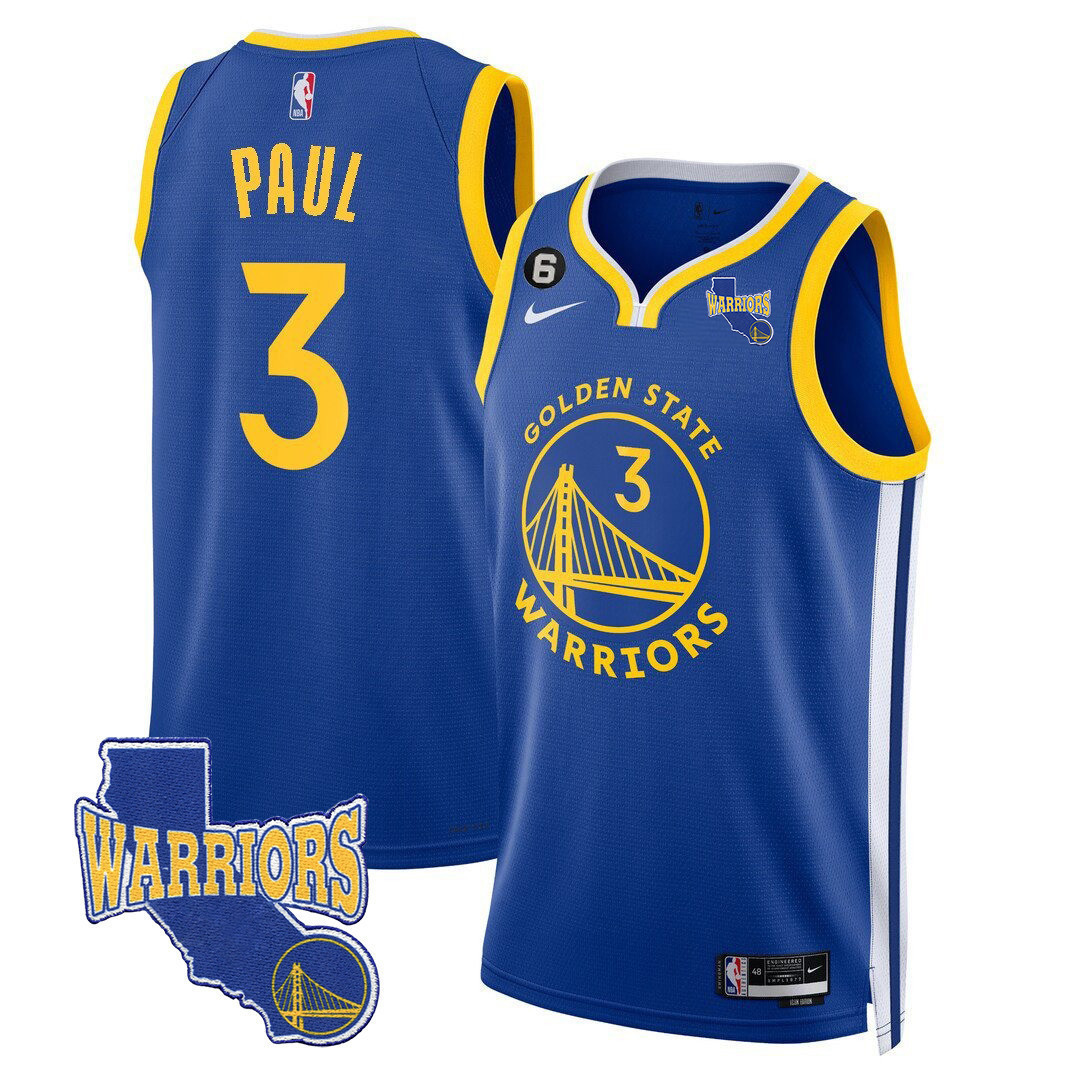 Chris Paul Men's Golden State Warriors California State Patch Icon Royal Jersey - All Stitched