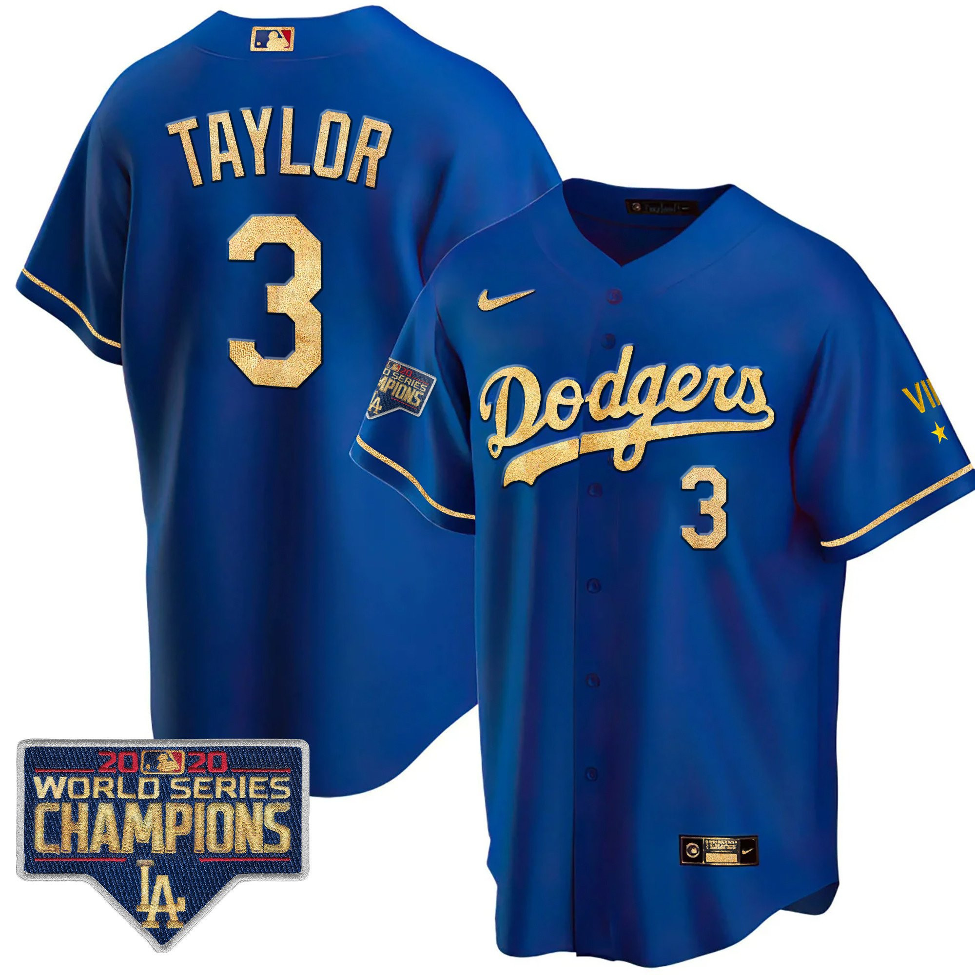 Chris Taylor Men's Los Angeles Dodgers World Series Champions Rush Gold Cool Royal Jersey