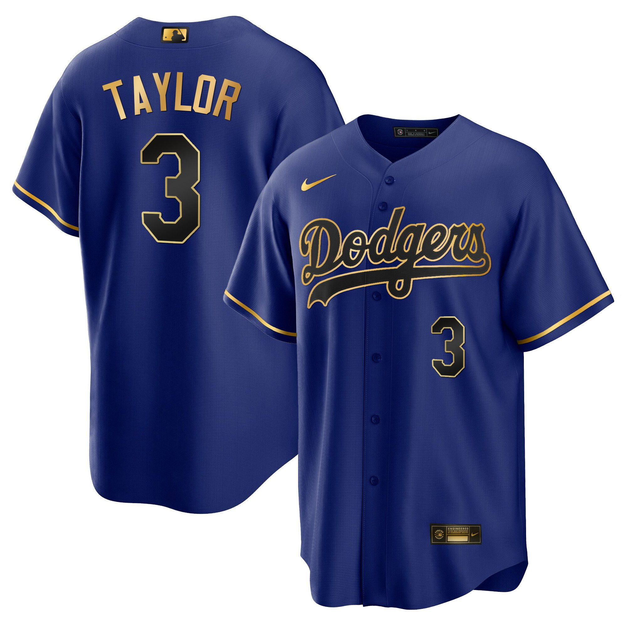 Chris Taylor Men's Los Angeles Dodgers Cool Base Gold Cool Black Royal Jersey