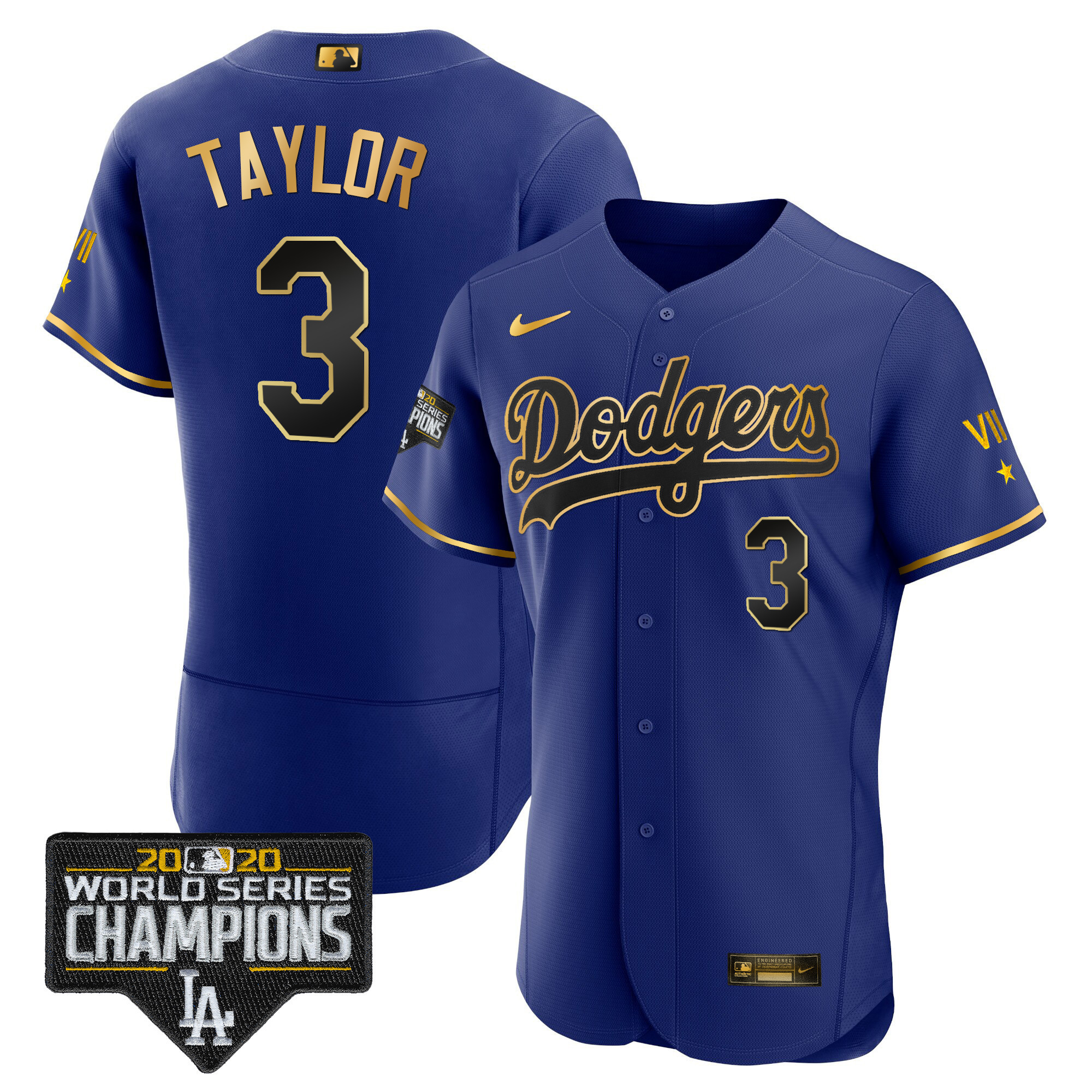 Chris Taylor Men's Los Angeles Dodgers Royal Gold World Series Patch Flex Black Royal Jersey