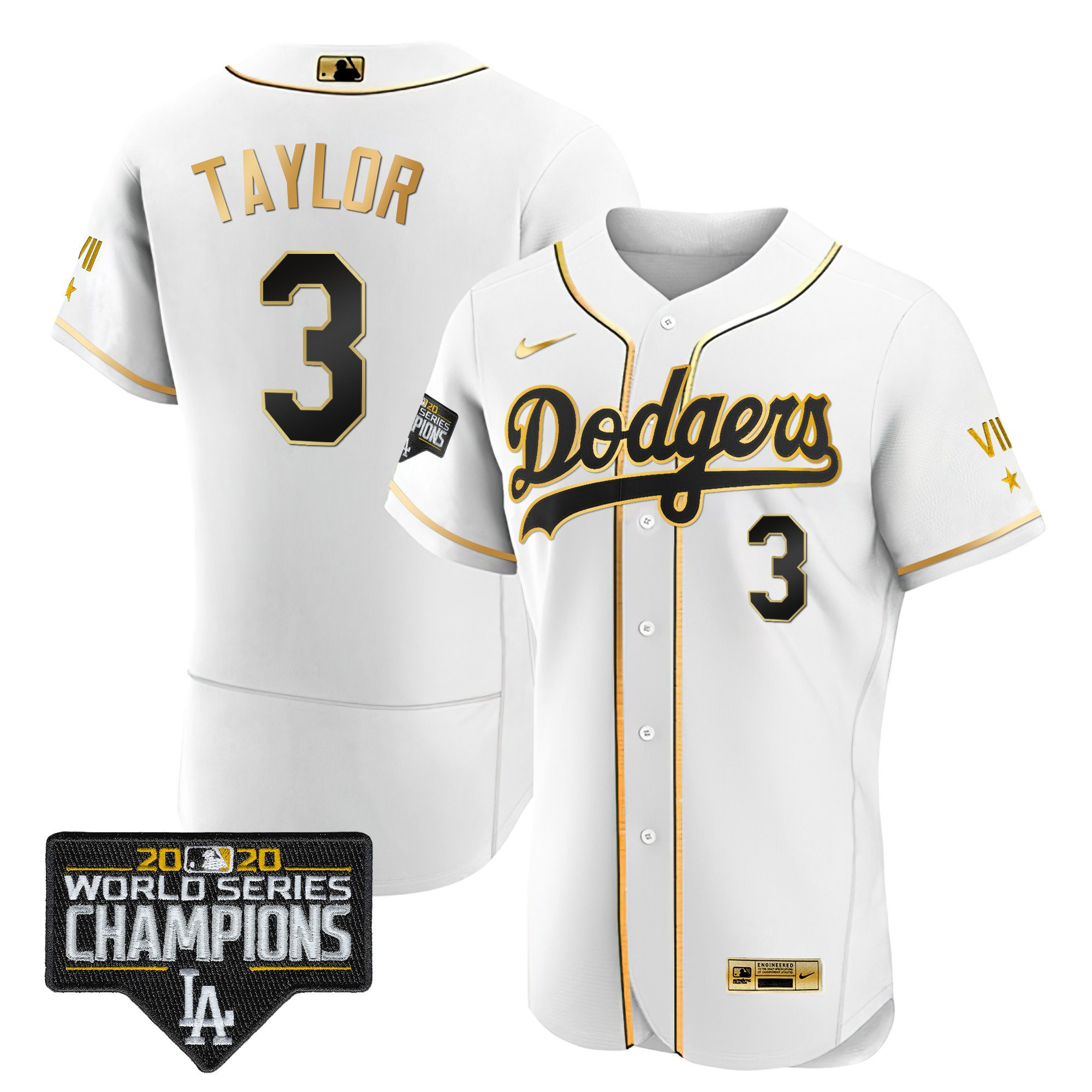 Chris Taylor Men's Los Angeles Dodgers World Series Gold Flex White Jersey