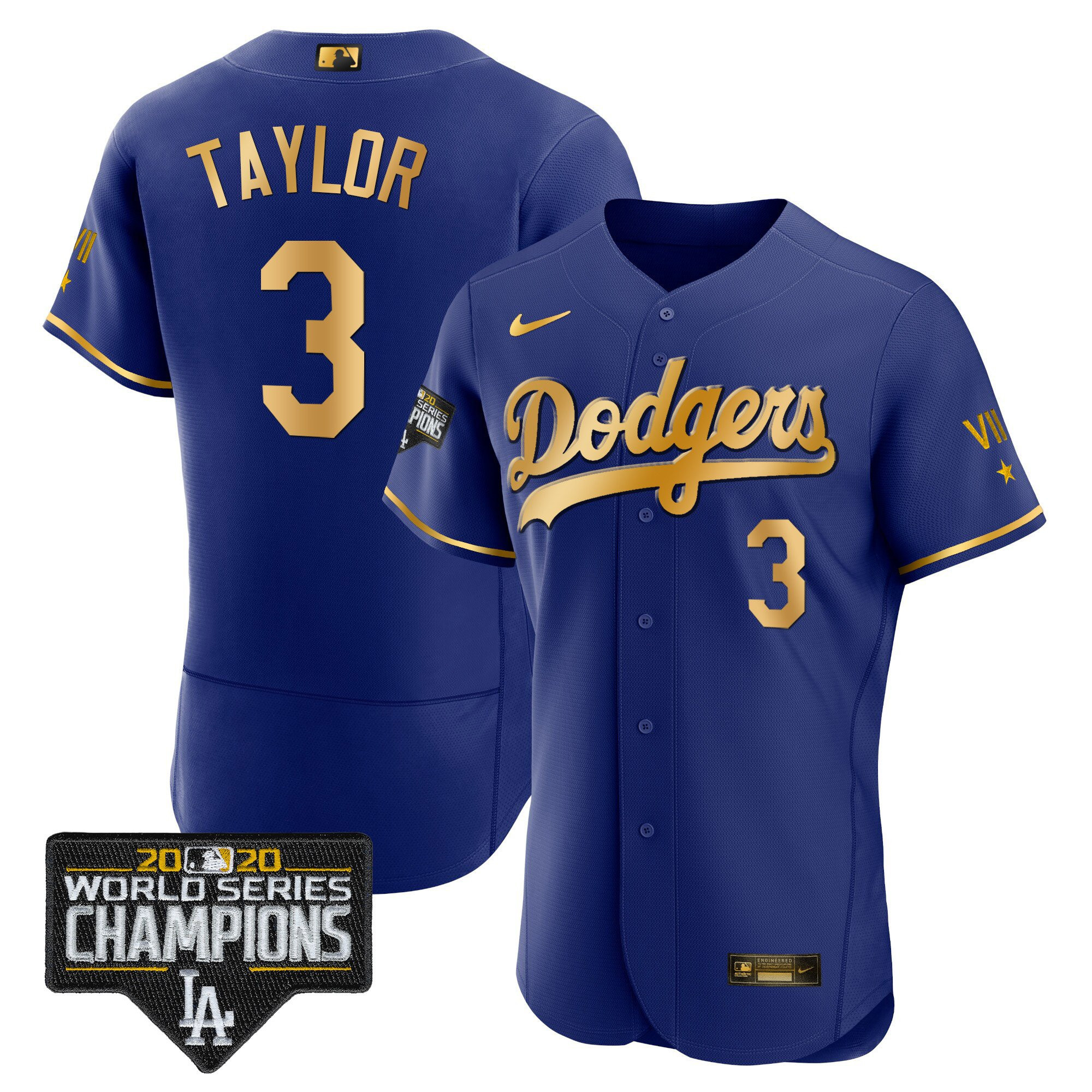Chris Taylor Men's Los Angeles Dodgers World Series Patch Gold Limited Flex Gold Royal Jersey