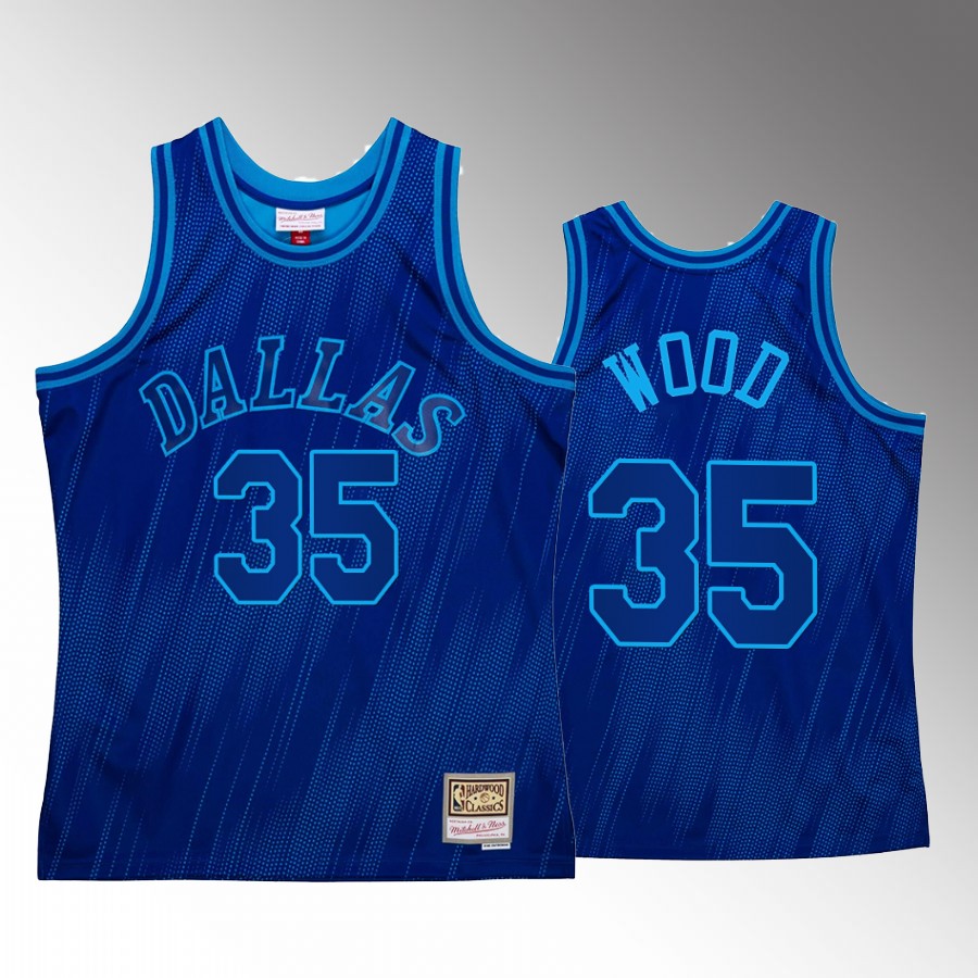 Christian Wood #35 Dallas Mavericks Monochrome Blue Mitchell Ness Jersey