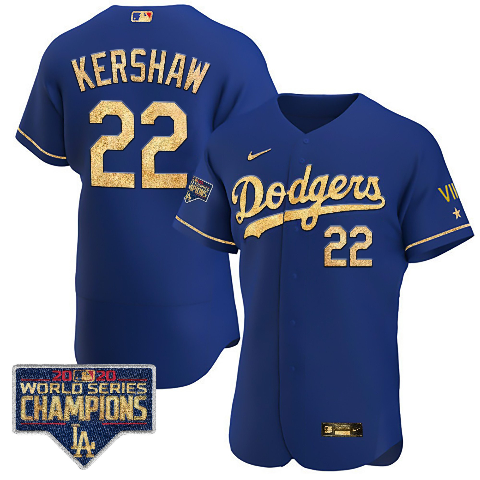 Clayton Kershaw Men's Los Angeles Dodgers World Series Champions Rush Gold Flex Royal Jersey