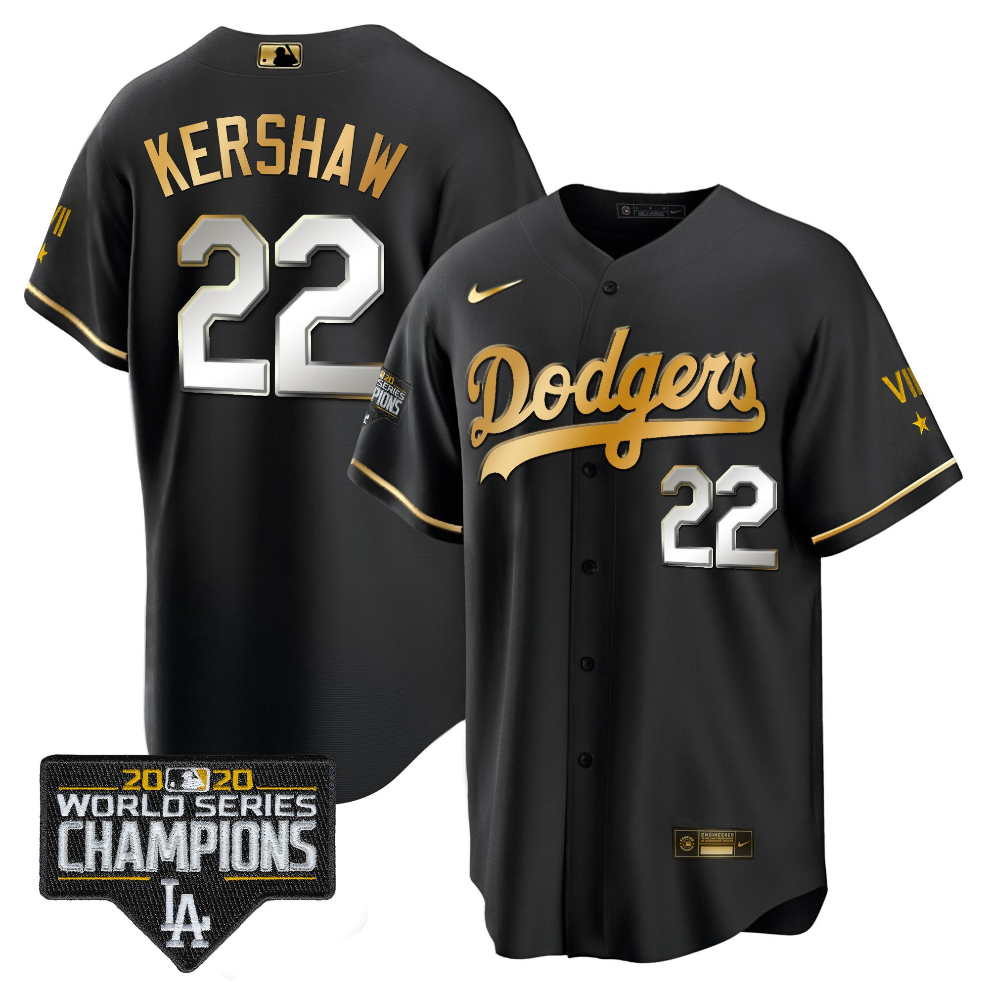 Clayton Kershaw Men's Los Angeles Dodgers World Series Gold Cool Black Jersey