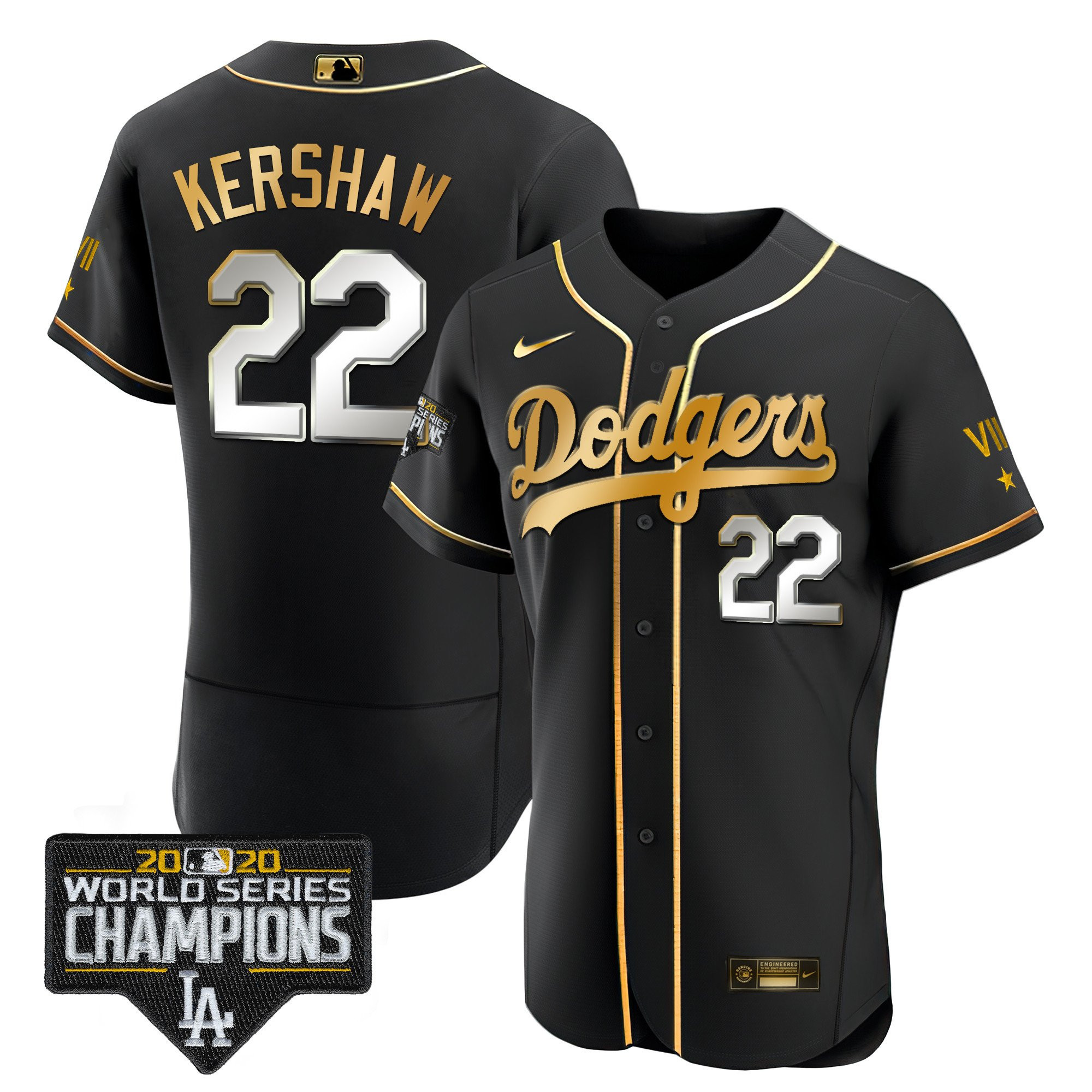 Clayton Kershaw Men's Los Angeles Dodgers World Series Gold Flex Black Jersey