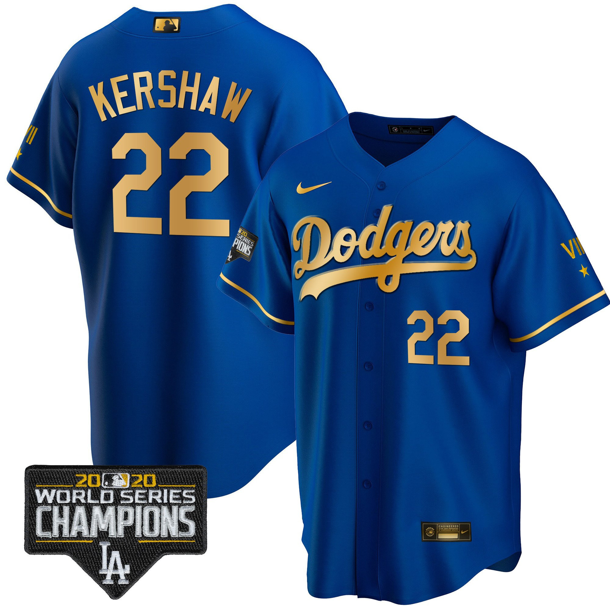 Clayton Kershaw Men's Los Angeles Dodgers World Series Patch Gold Limited Cool Gold Royal Jersey