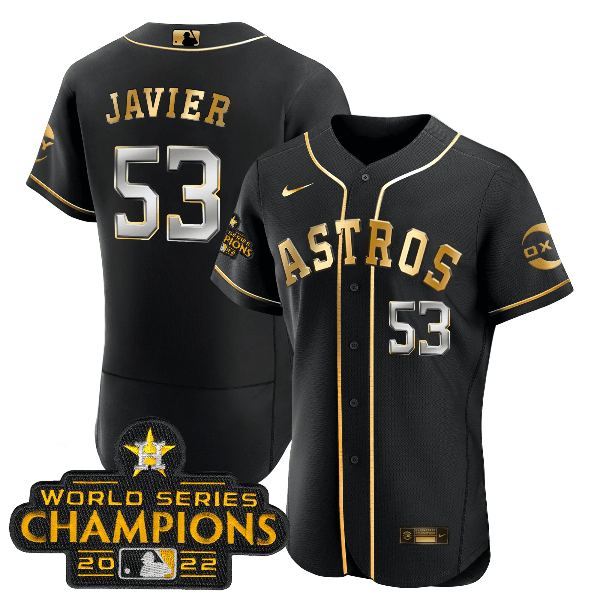 Cristian Javier Houston Astros Champions Black Gold Rush Flex Base Jersey