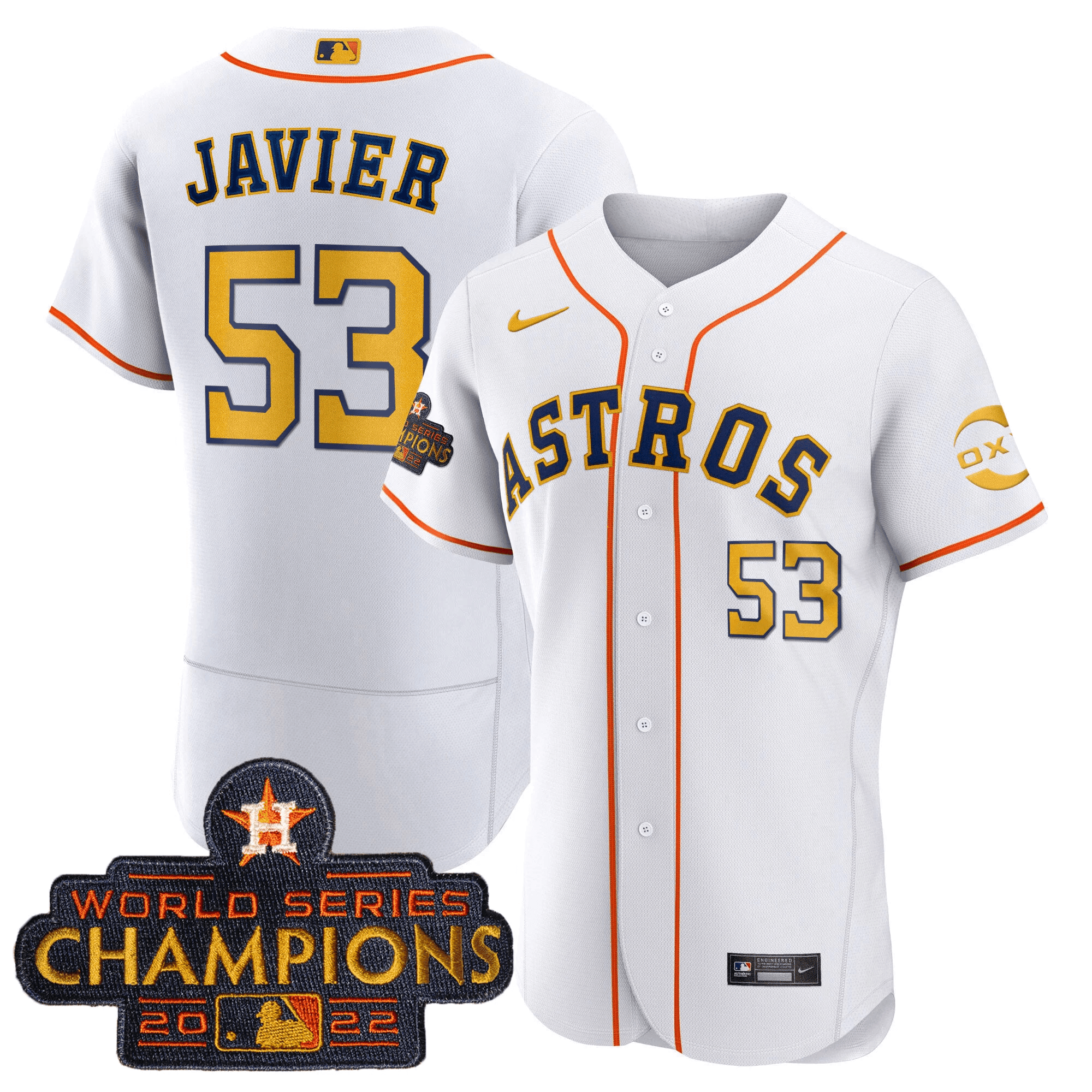 Cristian Javier Houston Astros Champions Gold Rush Oxy Patch Flex Base Jersey