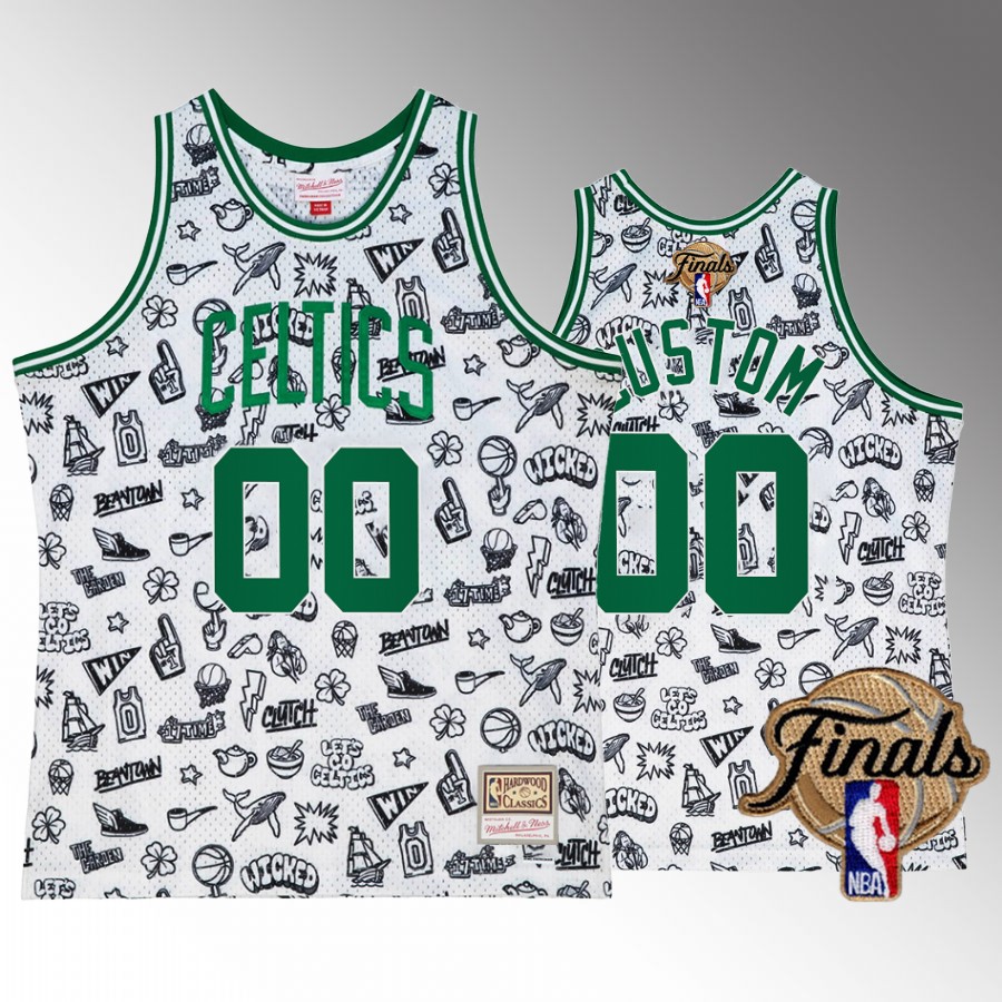 Custom #00 Boston Celtics Finals White Doodle Jersey
