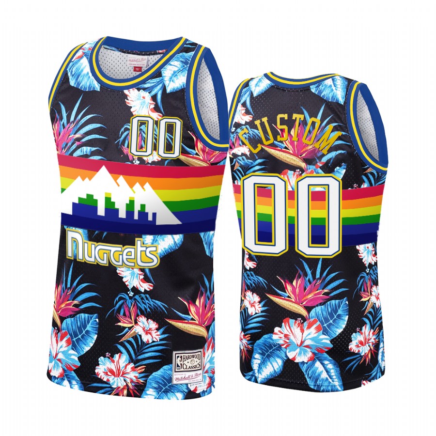 Custom #00 Denver Nuggets Black Floral Fashion Jersey