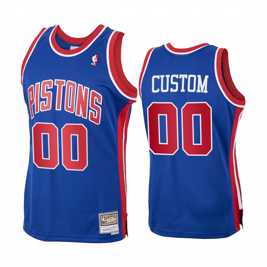 Custom #00 Detroit Pistons Royal 1988-89 Hardwood Classics Jersey