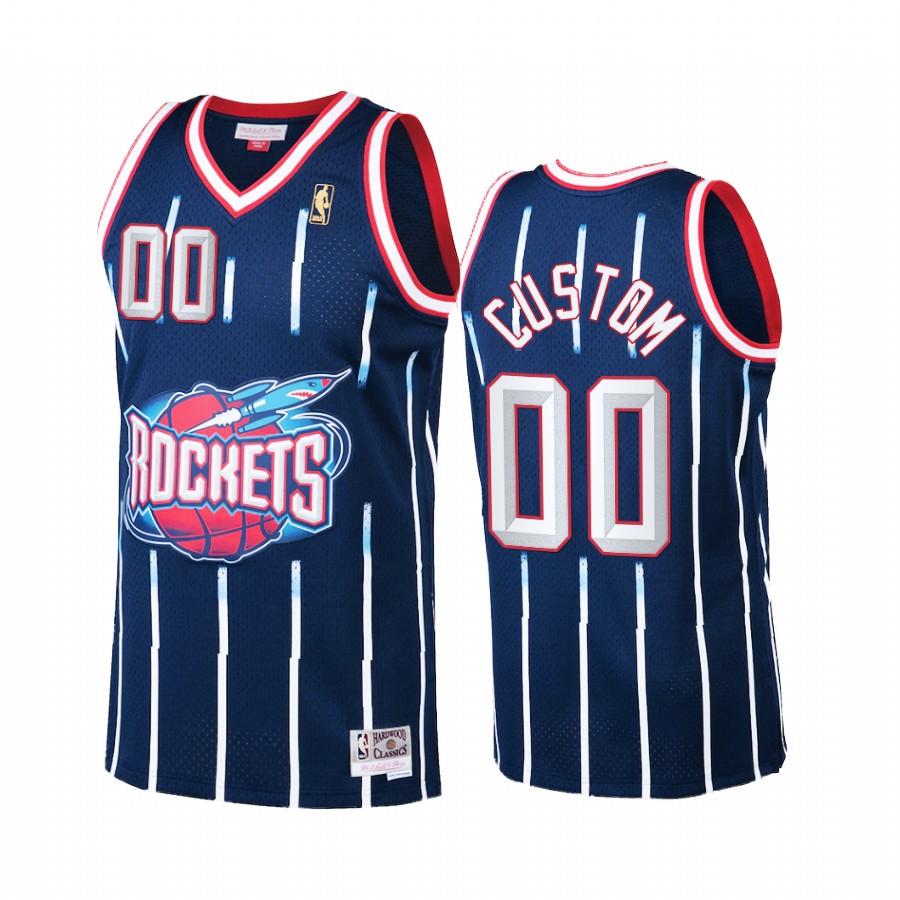 Custom #00 Houston Rockets Hardwood Classics Jersey Navy
