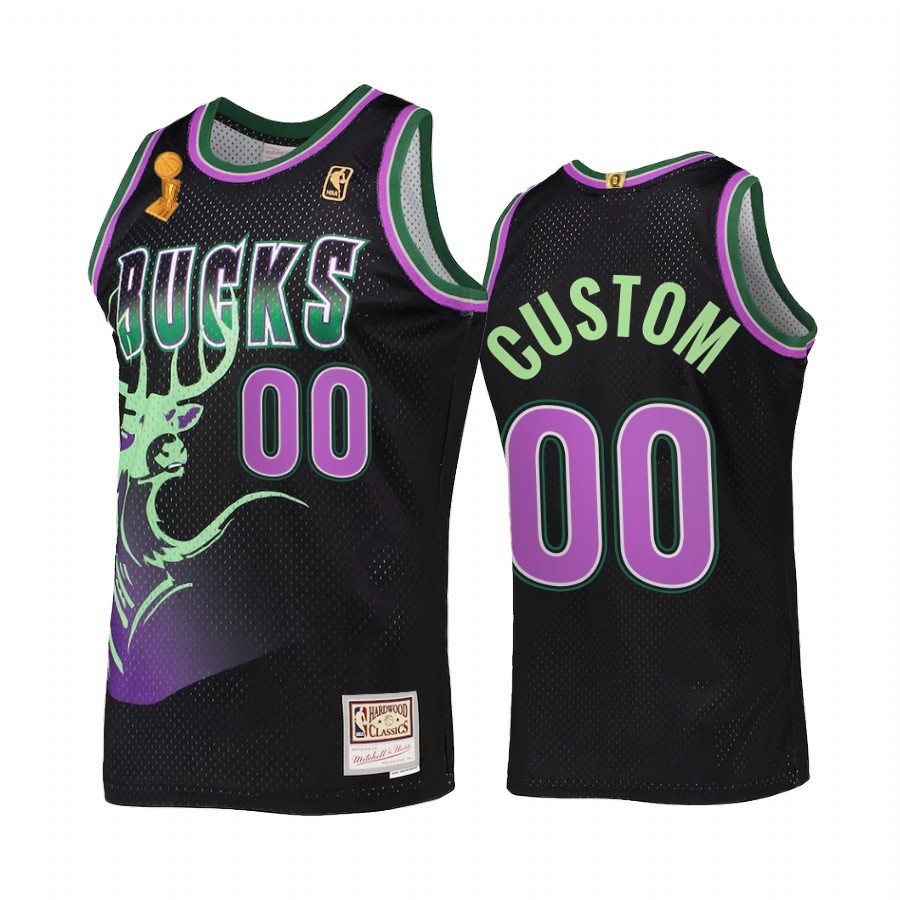 Custom 00 Milwaukee Bucks 2X Finals Champions Black Jersey HWC Reload
