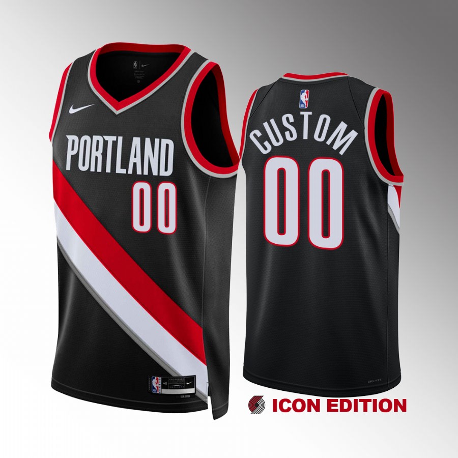 Custom #00 Portland Trail Blazers Icon Edition Black Jersey