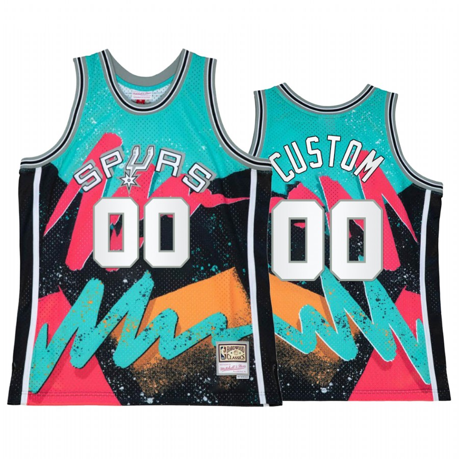 custom 00 San Antonio Spurs Hyper Hoop Teal Jersey Throwback 90s