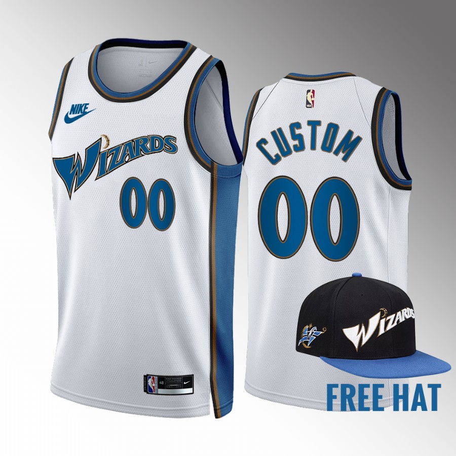 Custom Washington Wizards White #00 Classic Edition Jersey Free Hat
