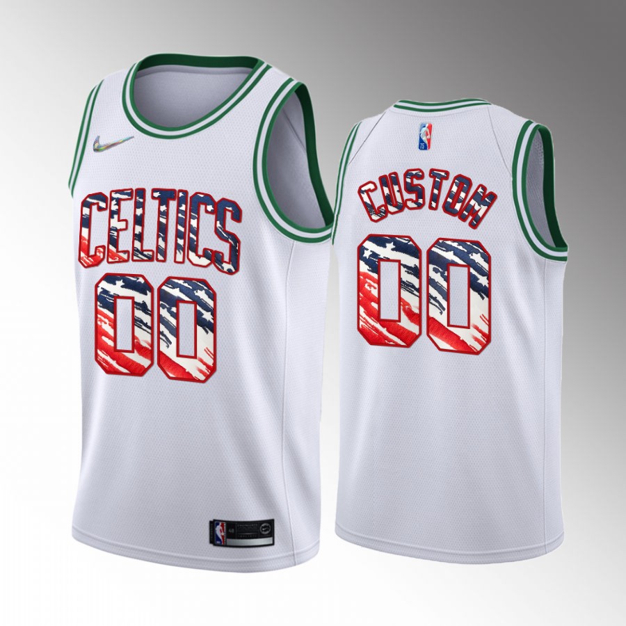 Custom Independence Day Boston Celtics #00 White Jersey America
