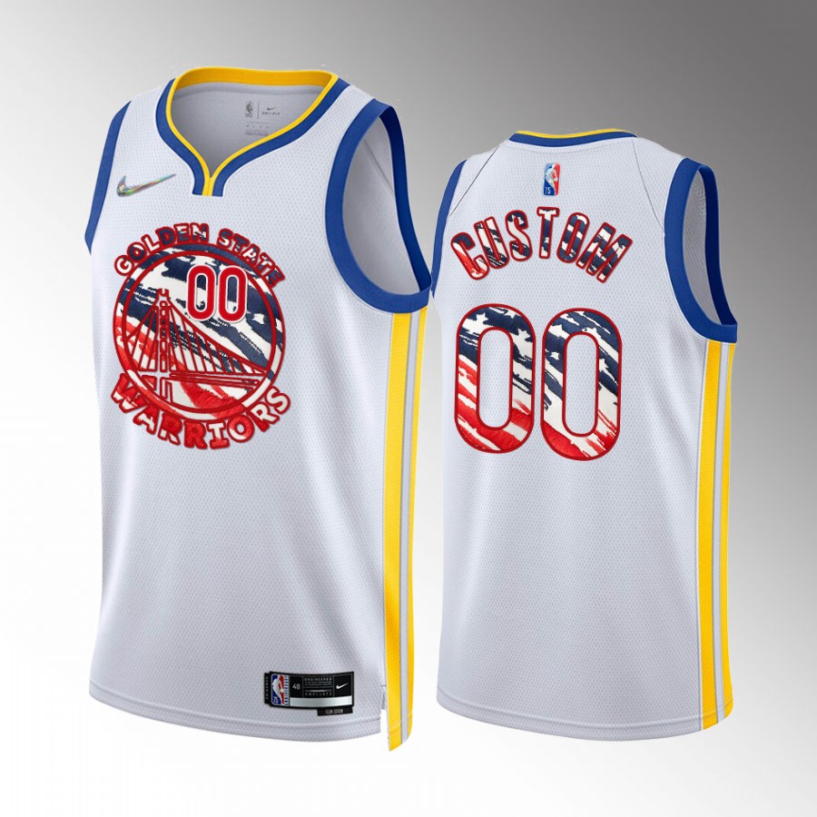 Custom Independence Day Golden State Warriors #00 White Jersey America