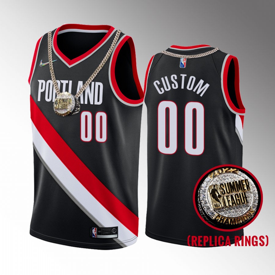 Custom Summer League Champs Portland Trail Blazers #00 Black Jersey Ring