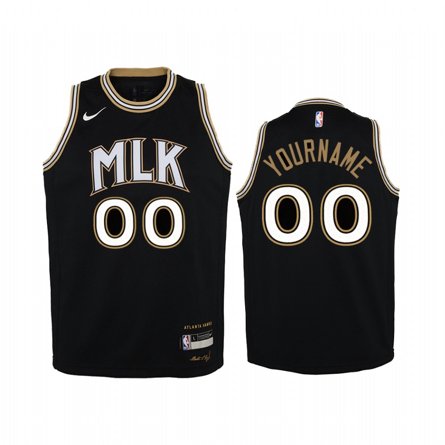 Custom Atlanta Hawks youth Black MLK City Jersey Drum Major for Justice