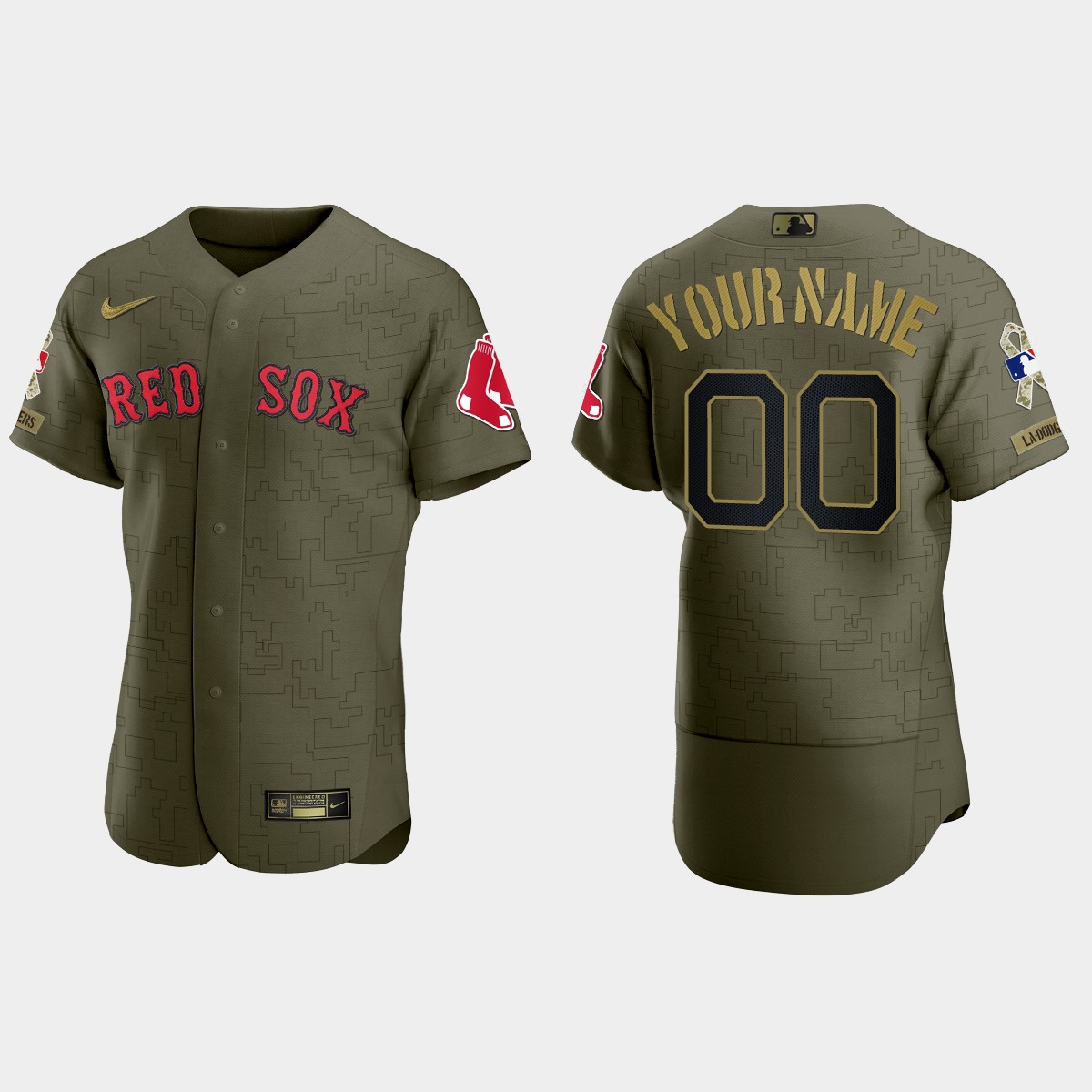 Custom Boston Red Sox Salute to Service Digital Camo Jersey - Green