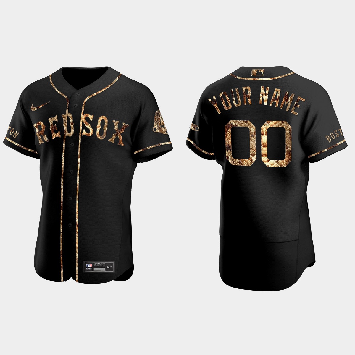Custom Boston Red Sox Python Skin Jersey - Black